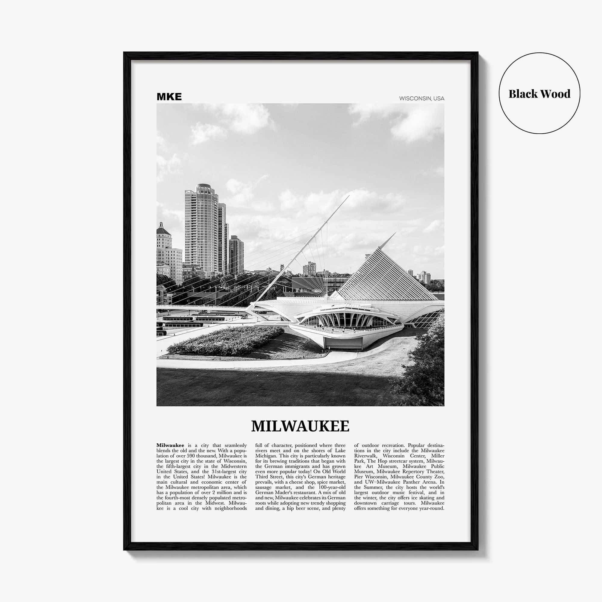 Milwaukee Print Black and White No 1, Milwaukee Wall Art, Milwaukee Poster, Milwaukee Photo, Wisconsin, USA, United States, North America