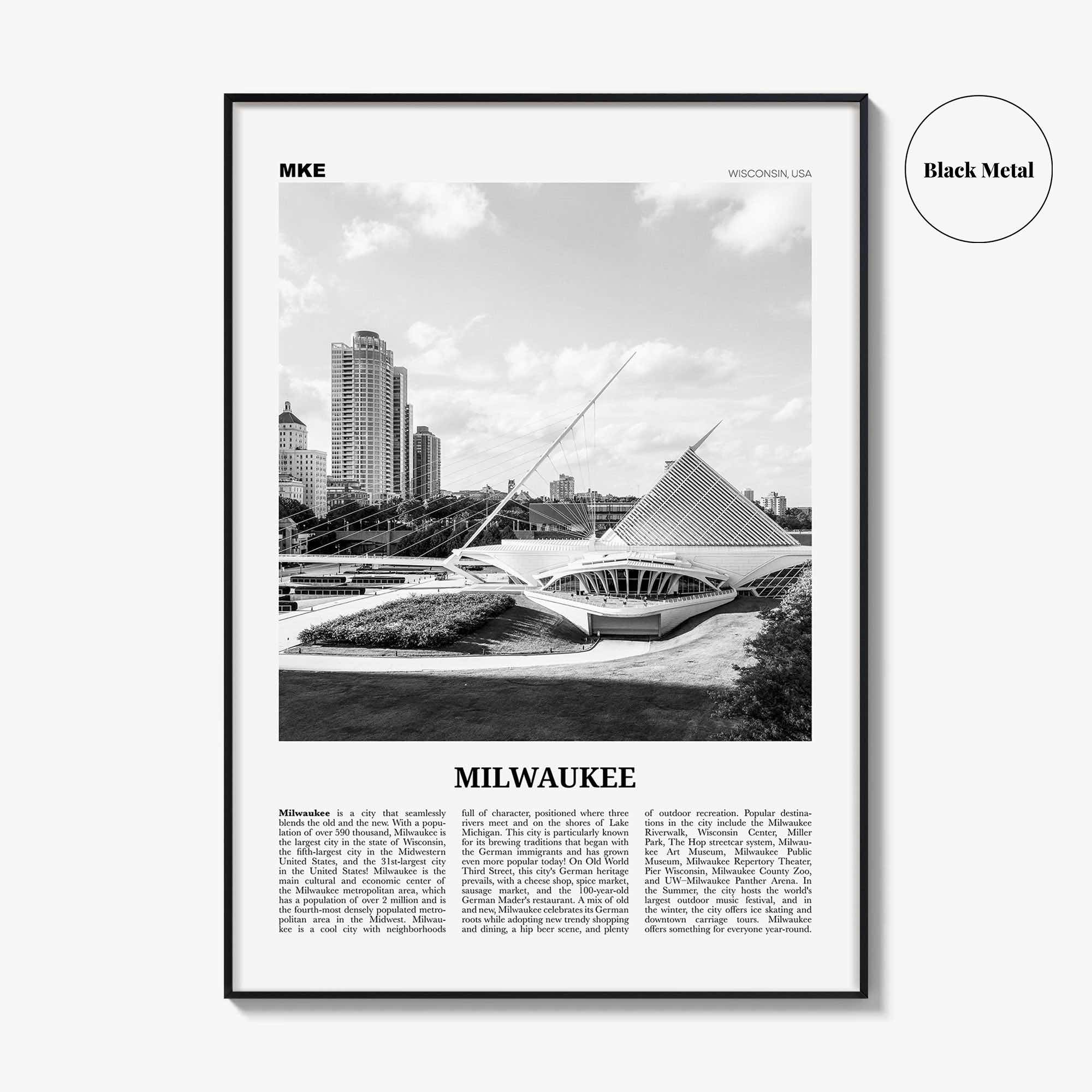 Milwaukee Print Black and White No 1, Milwaukee Wall Art, Milwaukee Poster, Milwaukee Photo, Wisconsin, USA, United States, North America