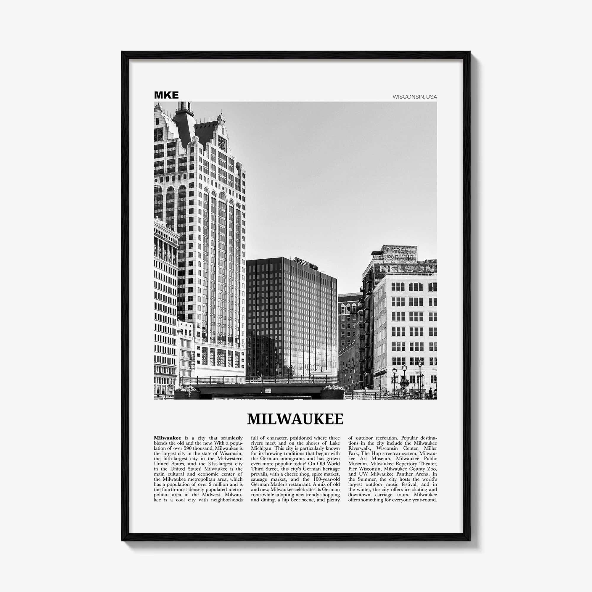 Milwaukee Print Black and White No 2, Milwaukee Wall Art, Milwaukee Poster, Milwaukee Photo, Wisconsin, USA, United States, America