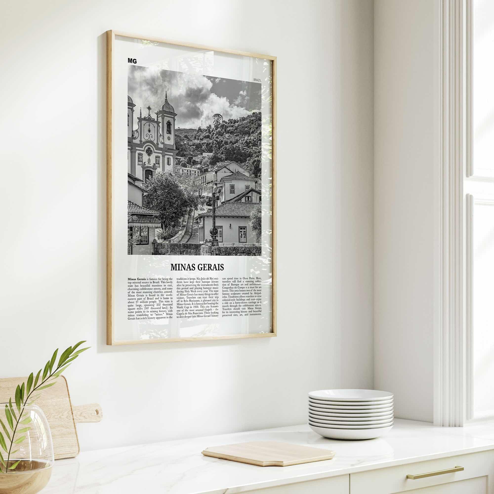 Minas Gerais Print Black and White, Minas Gerais Wall Art, Minas Gerais Poster, Minas Gerais Photo, Minas Gerais Map, Brazil