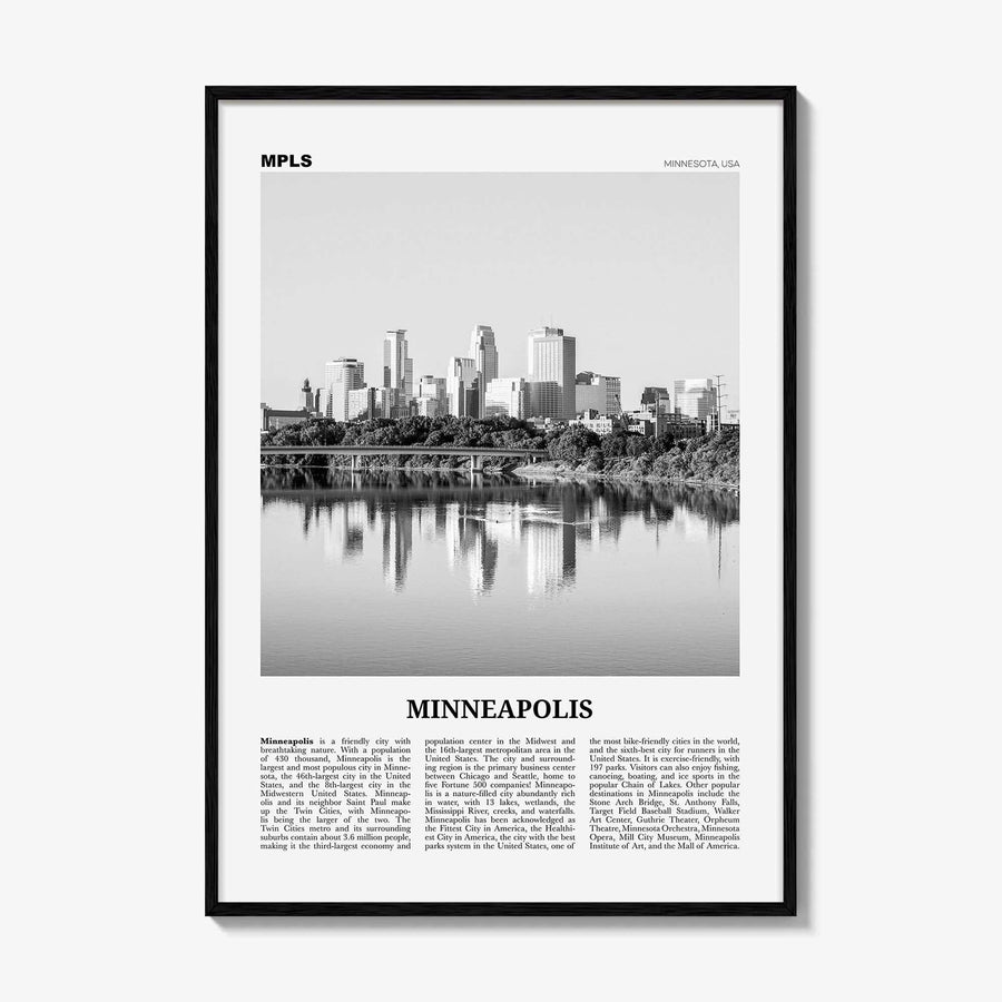 Minneapolis Print Black and White No 1, Minneapolis Wall Art, Minneapolis Poster, Twin Cities Hennepin Minnesota USA United States