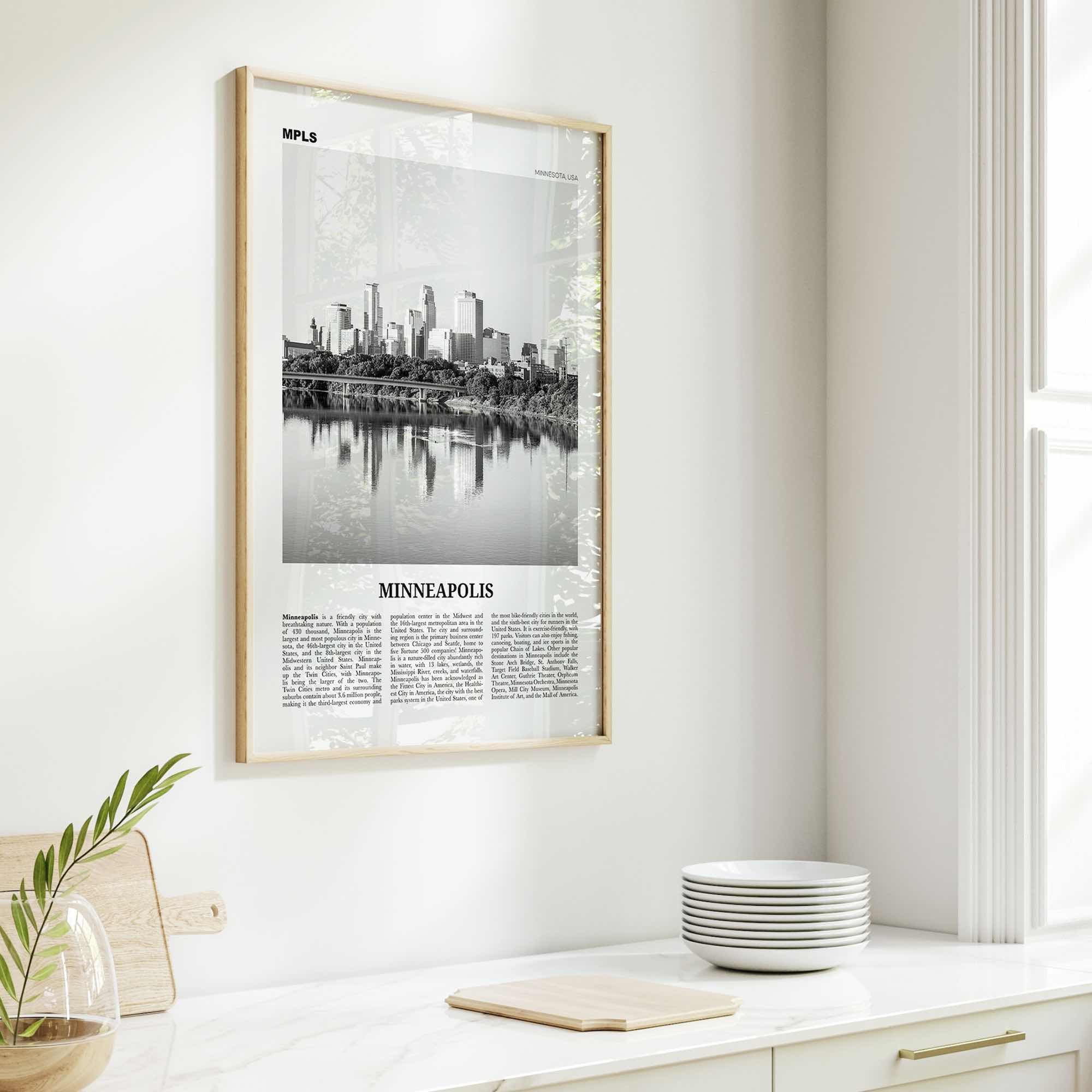 Minneapolis Print Black and White No 1, Minneapolis Wall Art, Minneapolis Poster, Twin Cities Hennepin Minnesota USA United States