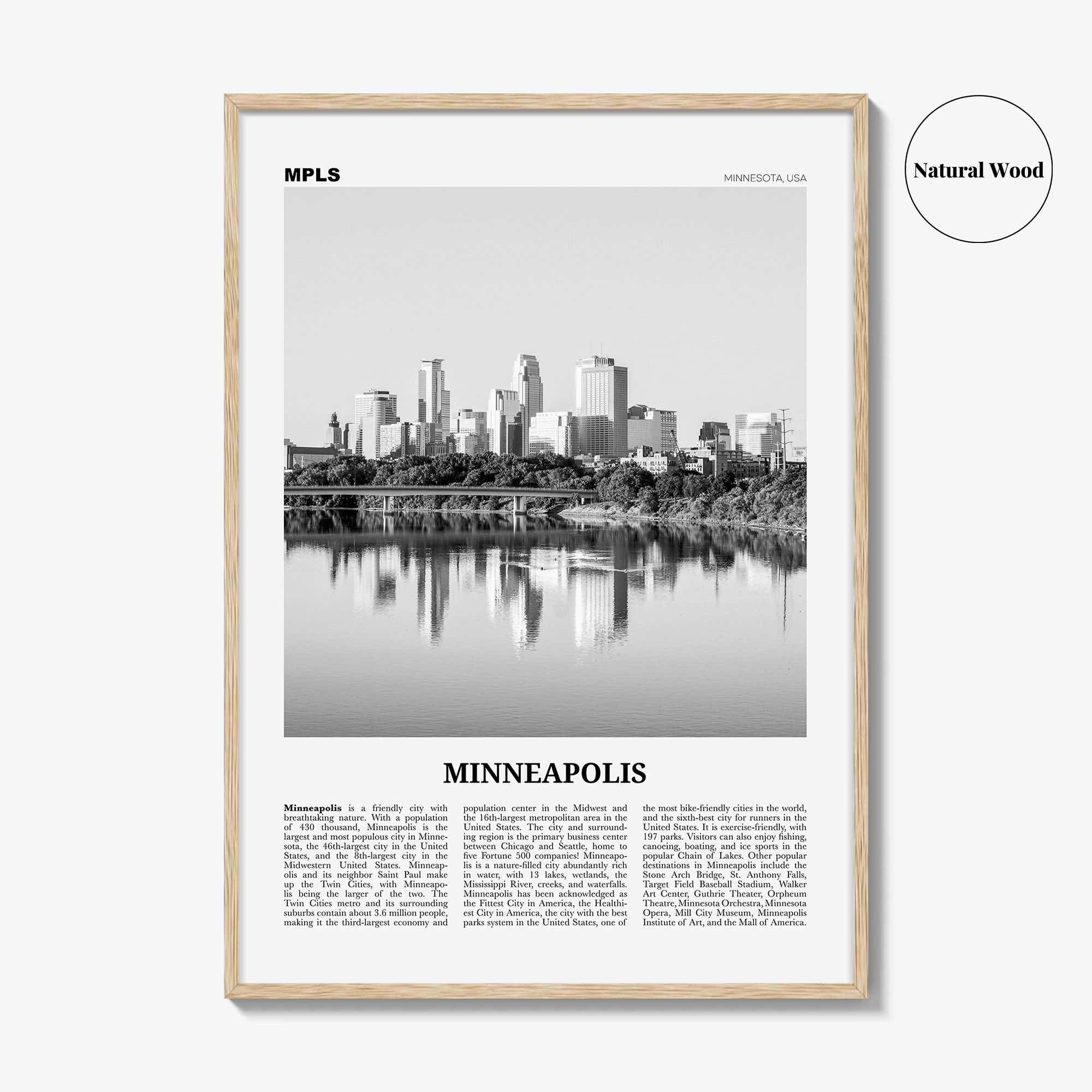 Minneapolis Print Black and White No 1, Minneapolis Wall Art, Minneapolis Poster, Twin Cities Hennepin Minnesota USA United States