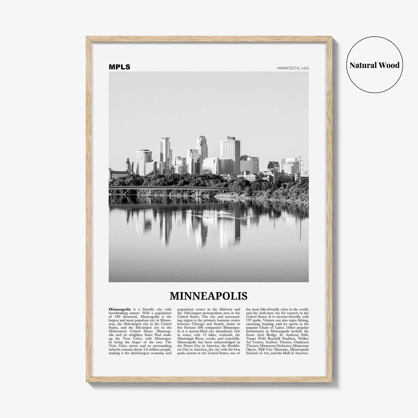 Minneapolis Print Black and White No 1, Minneapolis Wall Art, Minneapolis Poster, Twin Cities Hennepin Minnesota USA United States