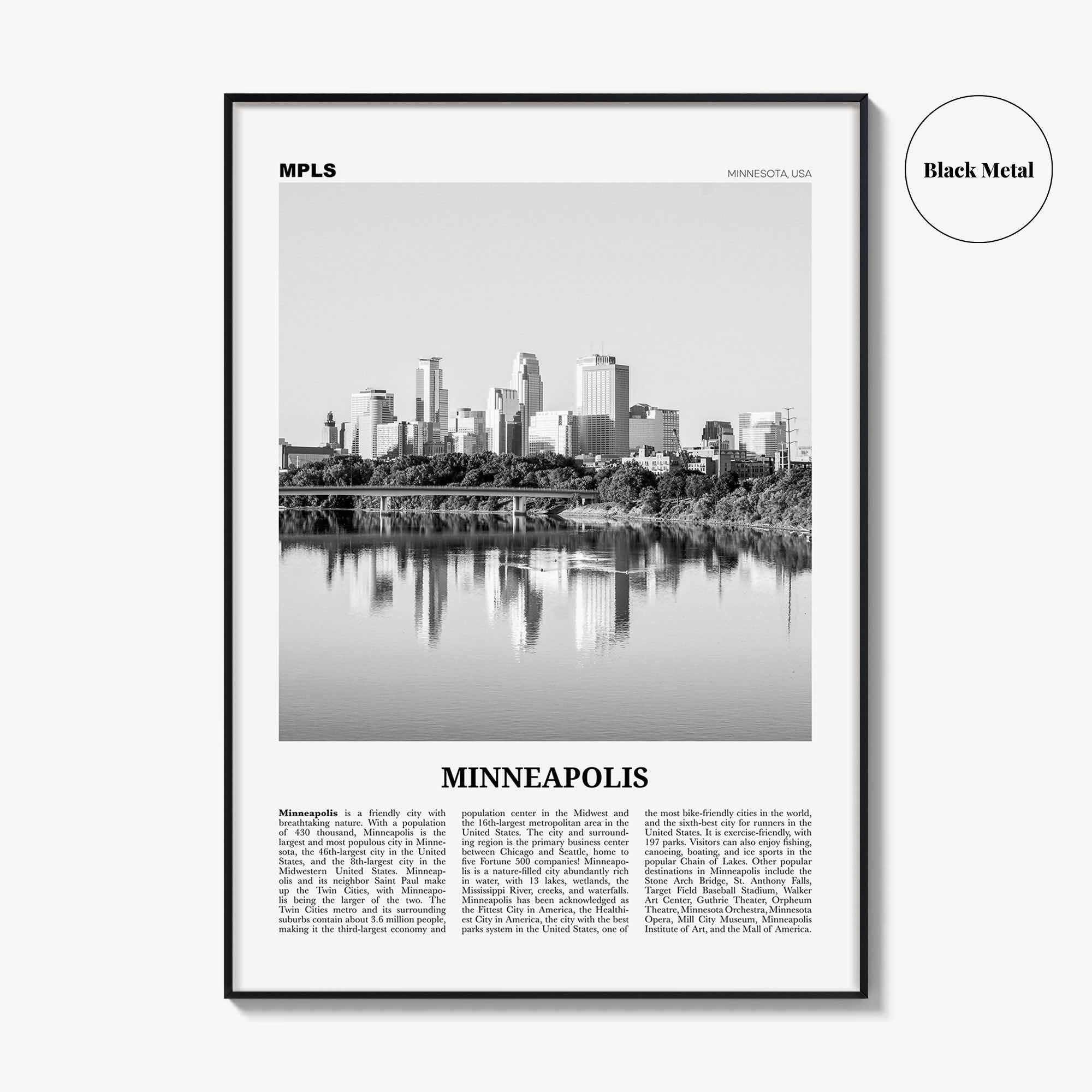 Minneapolis Print Black and White No 1, Minneapolis Wall Art, Minneapolis Poster, Twin Cities Hennepin Minnesota USA United States