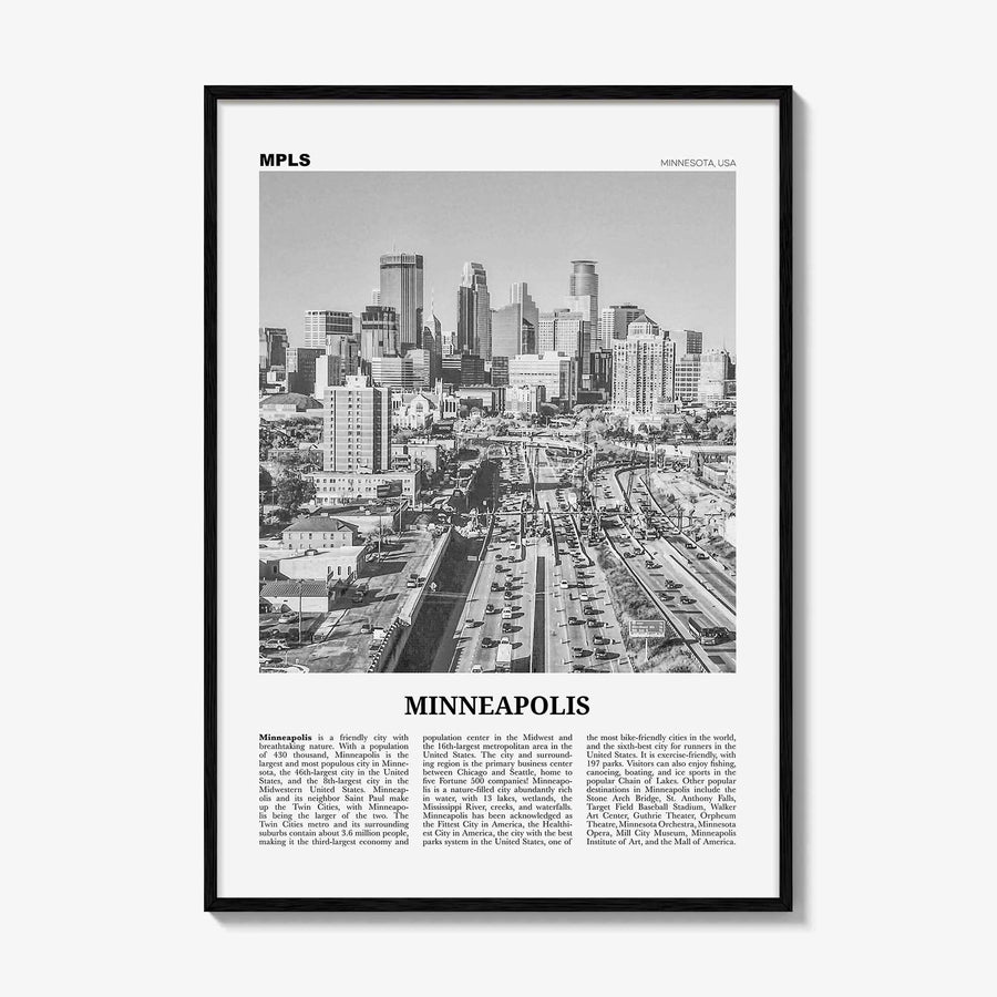 Minneapolis Print Black and White No 2, Minneapolis Wall Art, Minneapolis Poster, Twin Cities Hennepin Minnesota USA United States