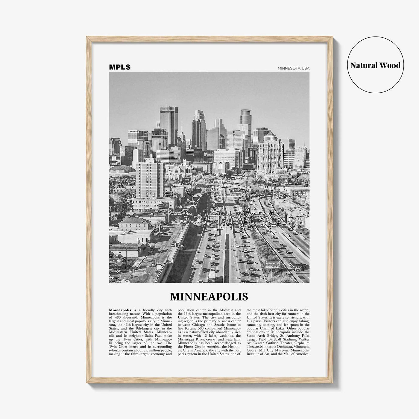 Minneapolis Print Black and White No 2, Minneapolis Wall Art, Minneapolis Poster, Twin Cities Hennepin Minnesota USA United States