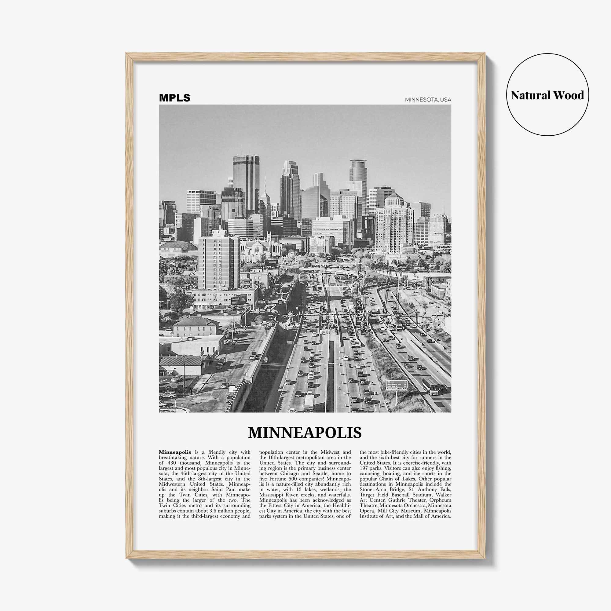 Minneapolis Print Black and White No 2, Minneapolis Wall Art, Minneapolis Poster, Twin Cities Hennepin Minnesota USA United States