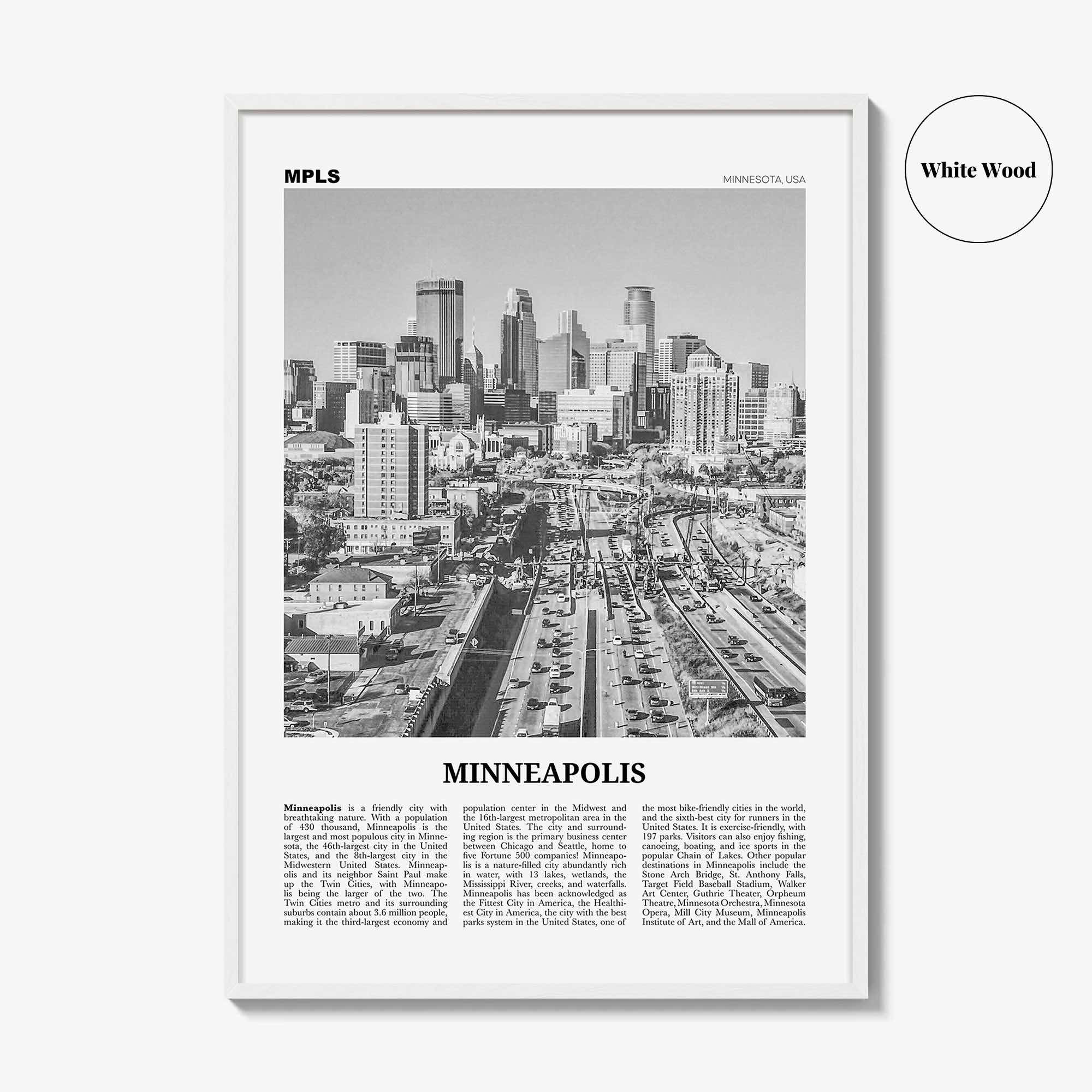 Minneapolis Print Black and White No 2, Minneapolis Wall Art, Minneapolis Poster, Twin Cities Hennepin Minnesota USA United States