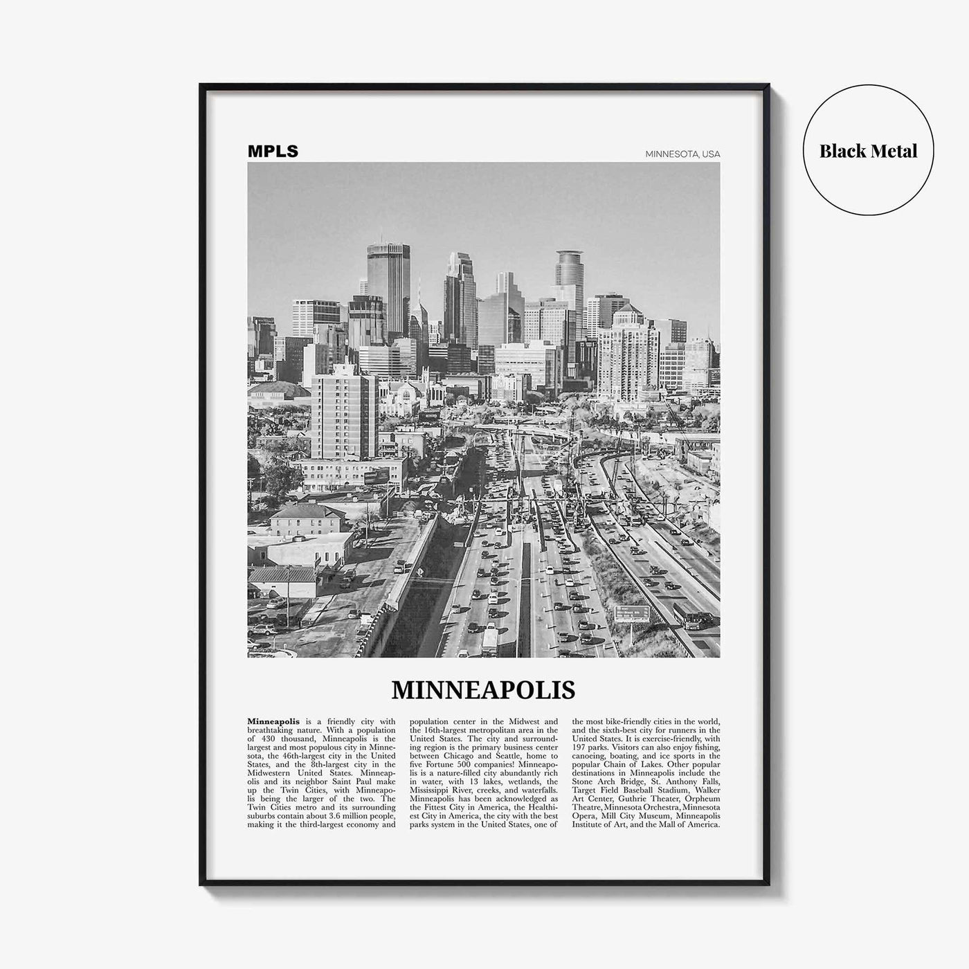 Minneapolis Print Black and White No 2, Minneapolis Wall Art, Minneapolis Poster, Twin Cities Hennepin Minnesota USA United States
