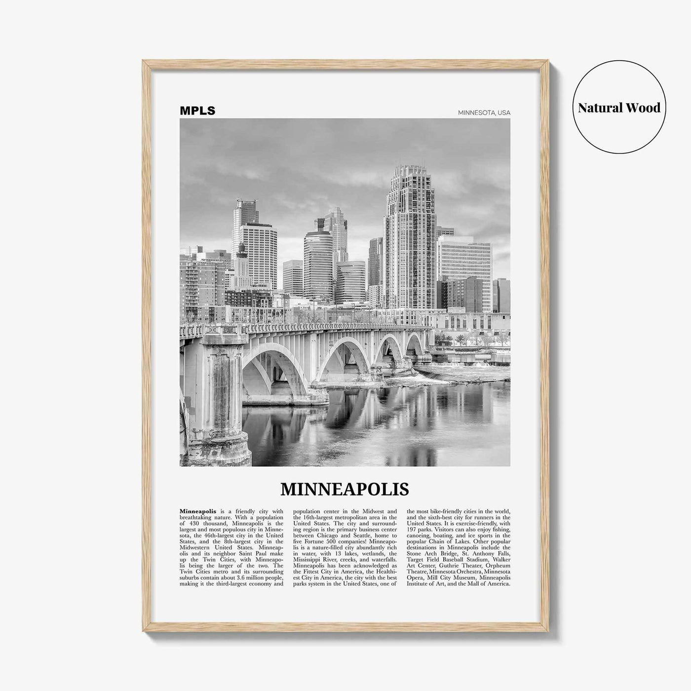 Minneapolis Print Black and White No 3, Minneapolis Wall Art, Minneapolis Poster, Twin Cities Hennepin Minnesota USA United States