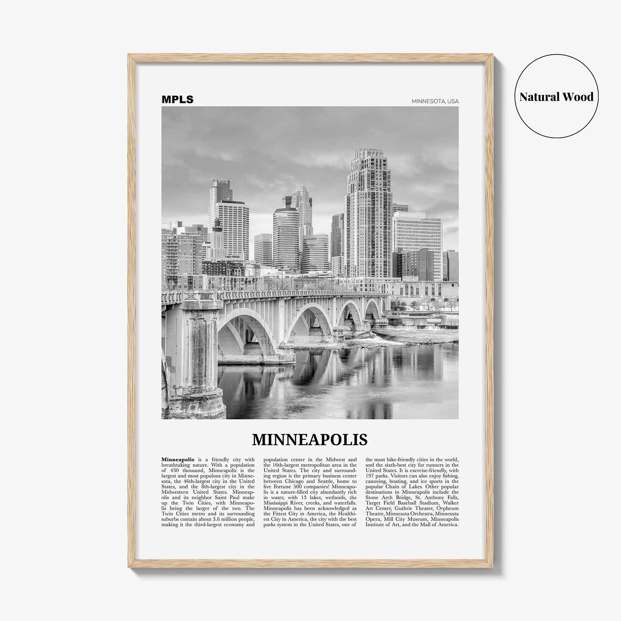 Minneapolis Print Black and White No 3, Minneapolis Wall Art, Minneapolis Poster, Twin Cities Hennepin Minnesota USA United States