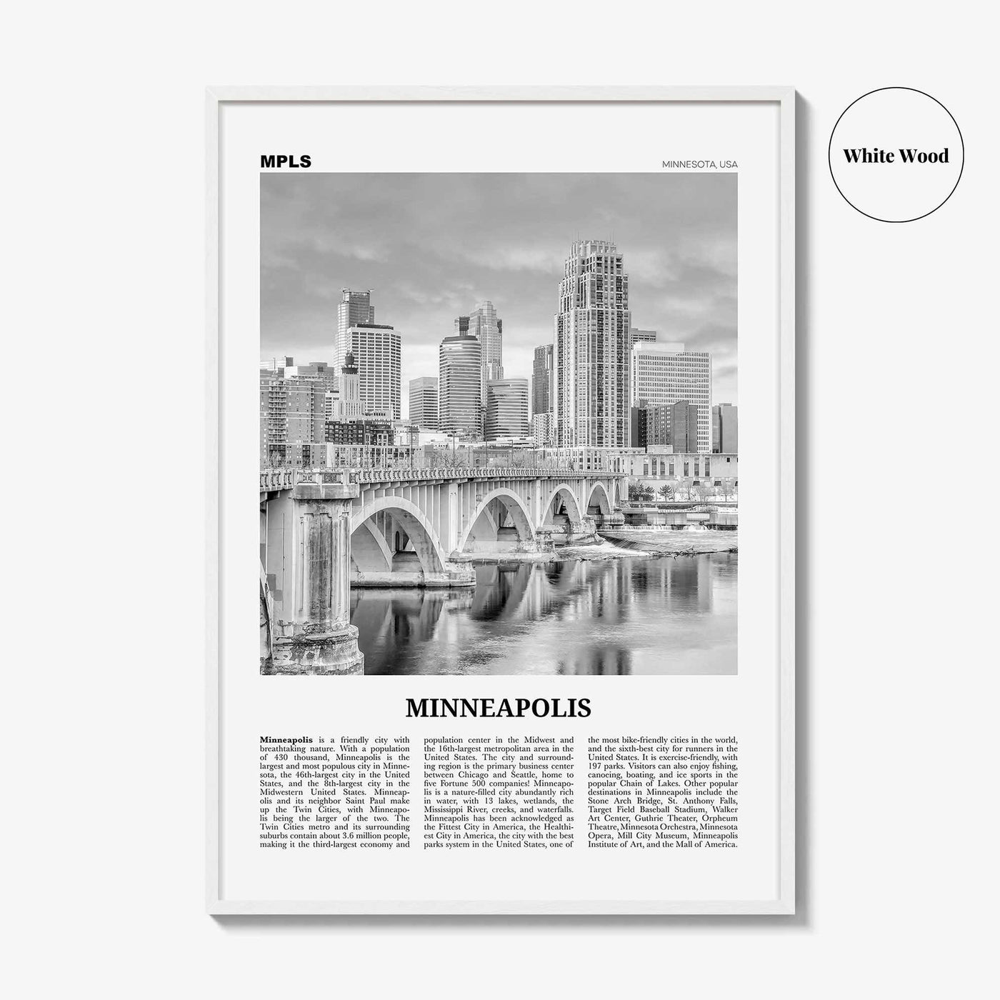 Minneapolis Print Black and White No 3, Minneapolis Wall Art, Minneapolis Poster, Twin Cities Hennepin Minnesota USA United States