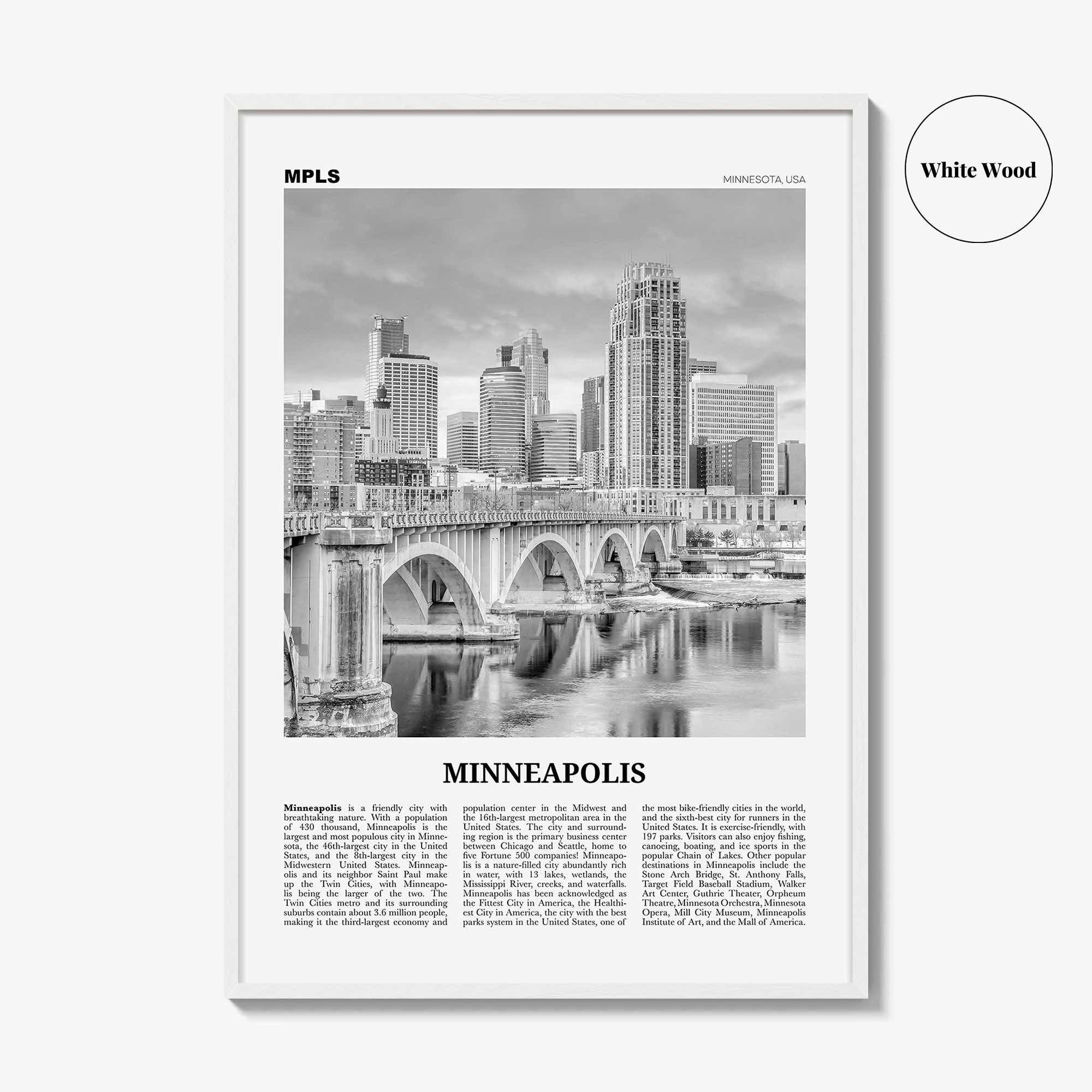 Minneapolis Print Black and White No 3, Minneapolis Wall Art, Minneapolis Poster, Twin Cities Hennepin Minnesota USA United States