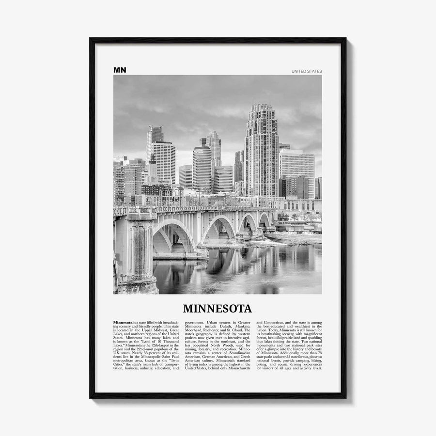 Minnesota Print Black and White No 2, Minnesota Wall Art, Minnesota Poster, Minnesota Photo, Minnesota Wall Décor, Minnesota Map, USA