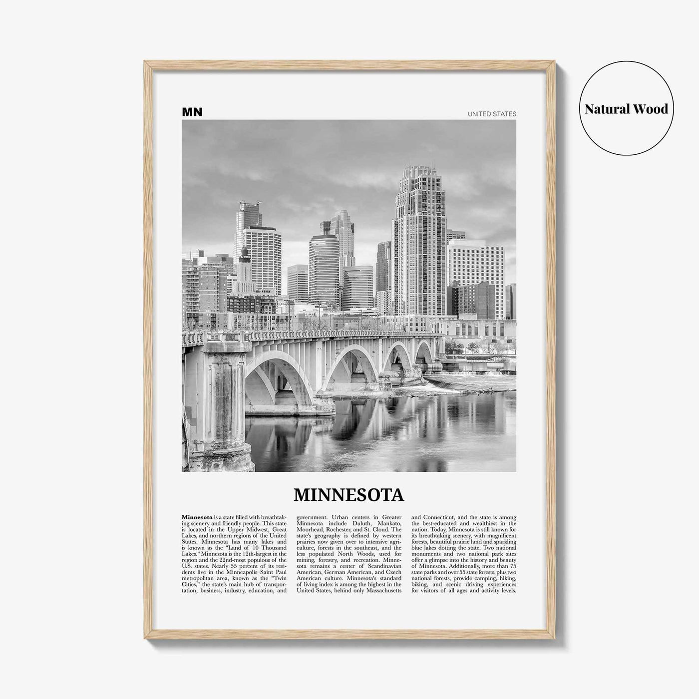 Minnesota Print Black and White No 2, Minnesota Wall Art, Minnesota Poster, Minnesota Photo, Minnesota Wall Décor, Minnesota Map, USA