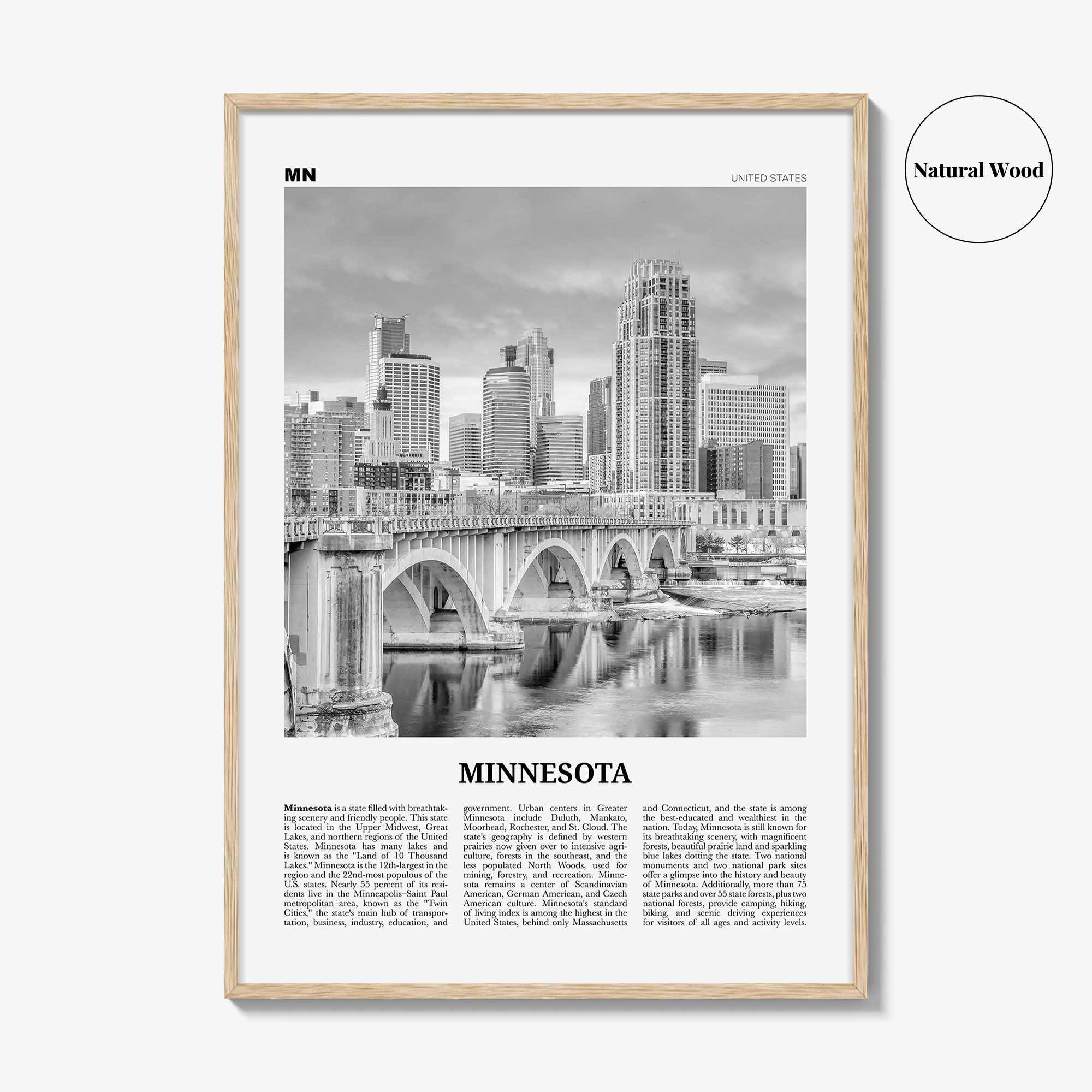 Minnesota Print Black and White No 2, Minnesota Wall Art, Minnesota Poster, Minnesota Photo, Minnesota Wall Décor, Minnesota Map, USA