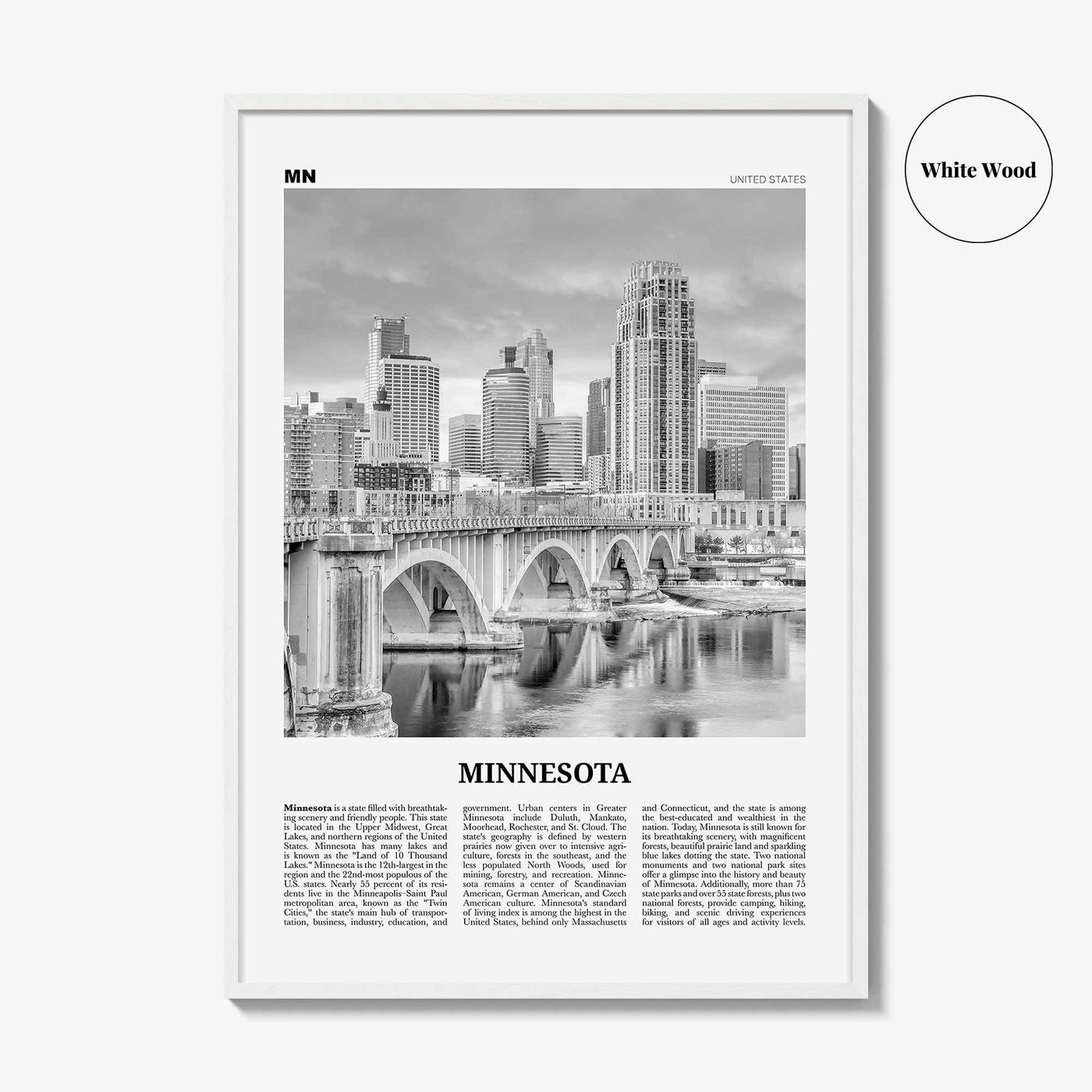 Minnesota Print Black and White No 2, Minnesota Wall Art, Minnesota Poster, Minnesota Photo, Minnesota Wall Décor, Minnesota Map, USA