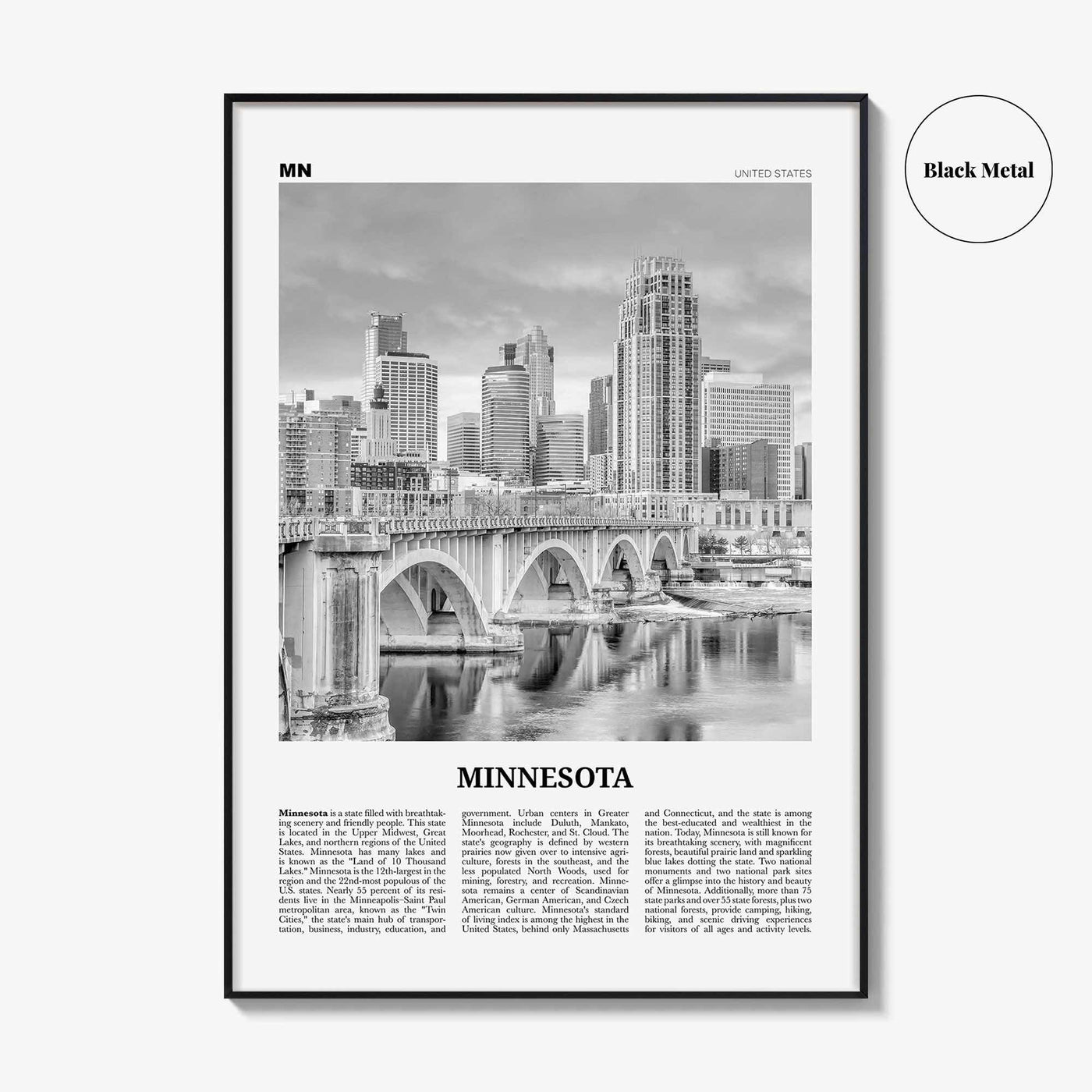 Minnesota Print Black and White No 2, Minnesota Wall Art, Minnesota Poster, Minnesota Photo, Minnesota Wall Décor, Minnesota Map, USA