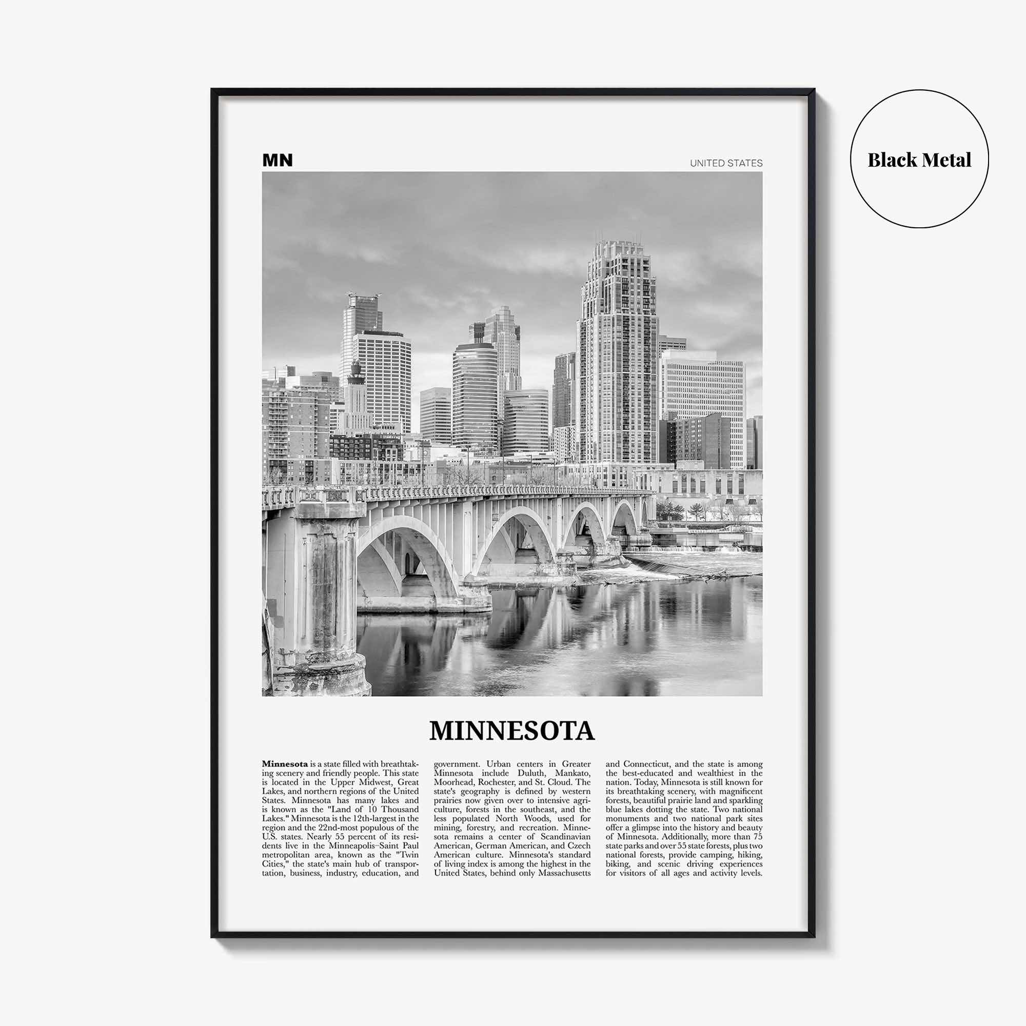 Minnesota Print Black and White No 2, Minnesota Wall Art, Minnesota Poster, Minnesota Photo, Minnesota Wall Décor, Minnesota Map, USA