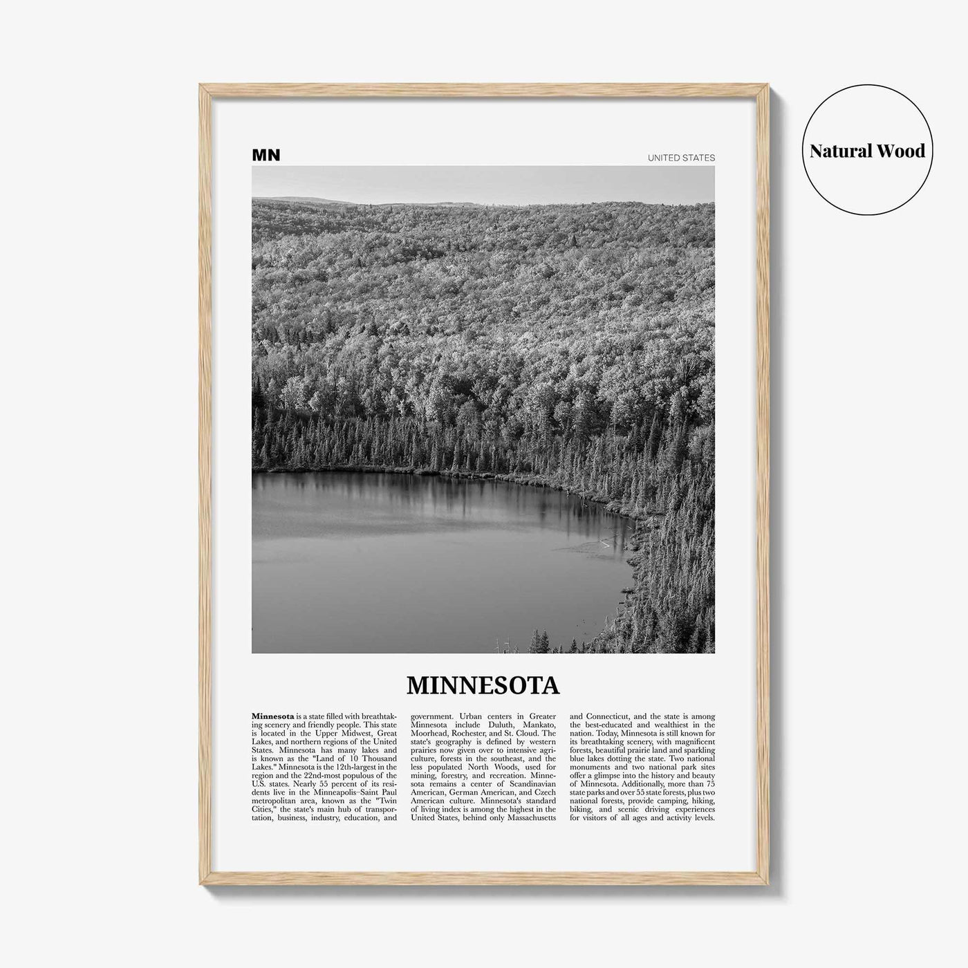 Minnesota Print Black and White No 3, Minnesota Wall Art, Minnesota Poster, Minnesota Photo, Minnesota Wall Décor, Minnesota Map