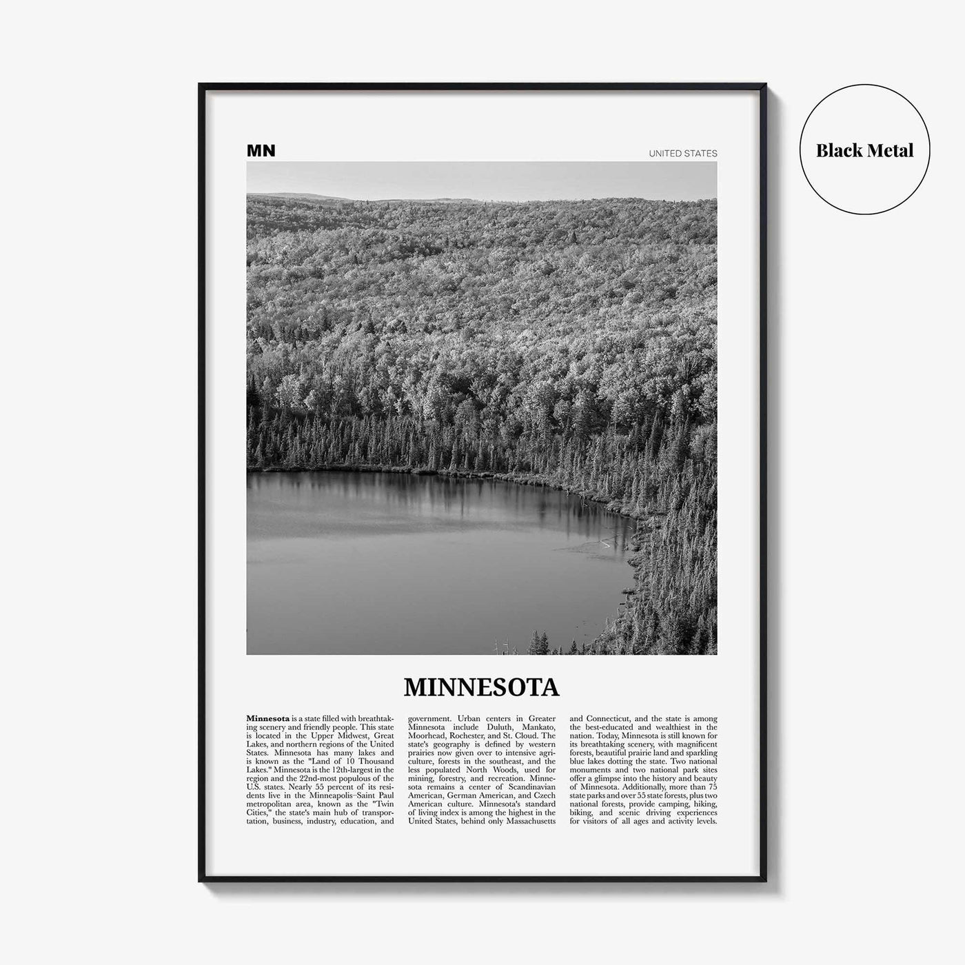 Minnesota Print Black and White No 3, Minnesota Wall Art, Minnesota Poster, Minnesota Photo, Minnesota Wall Décor, Minnesota Map