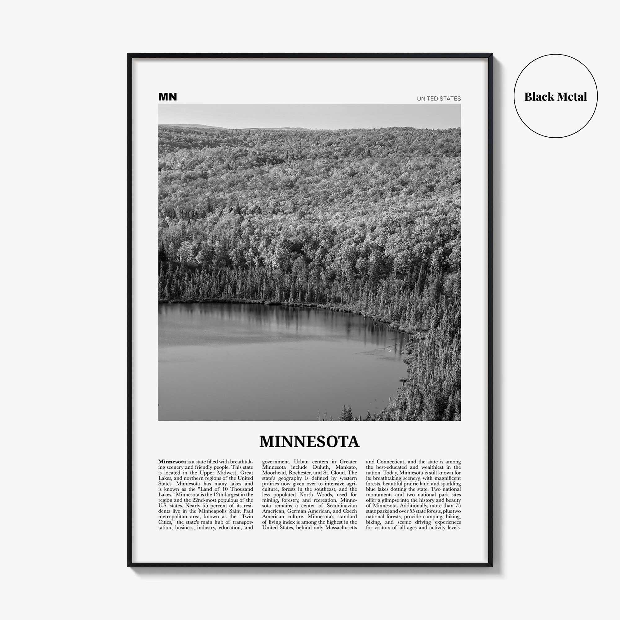 Minnesota Print Black and White No 3, Minnesota Wall Art, Minnesota Poster, Minnesota Photo, Minnesota Wall Décor, Minnesota Map