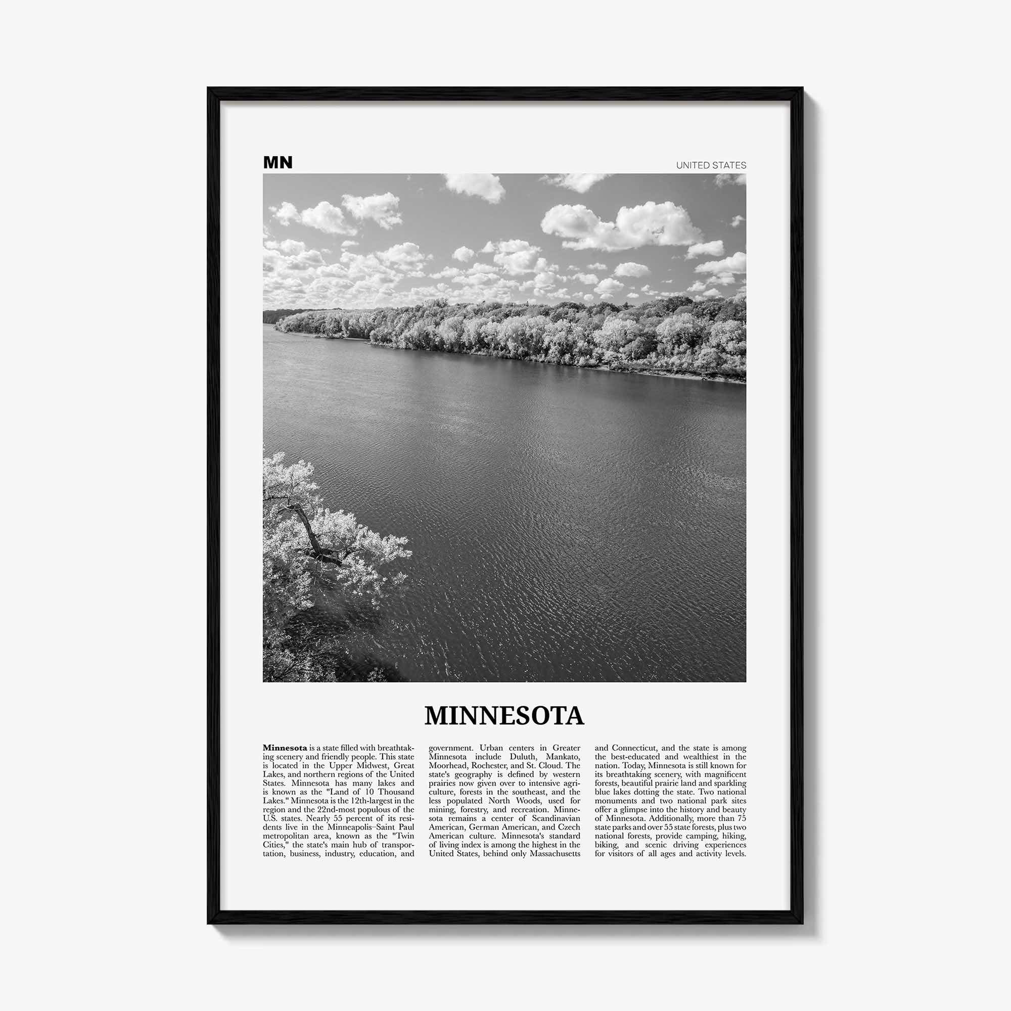 Minnesota Print Black and White No 4, Minnesota Wall Art, Minnesota Poster, Minnesota Photo, Minnesota Wall Décor, Minnesota Map