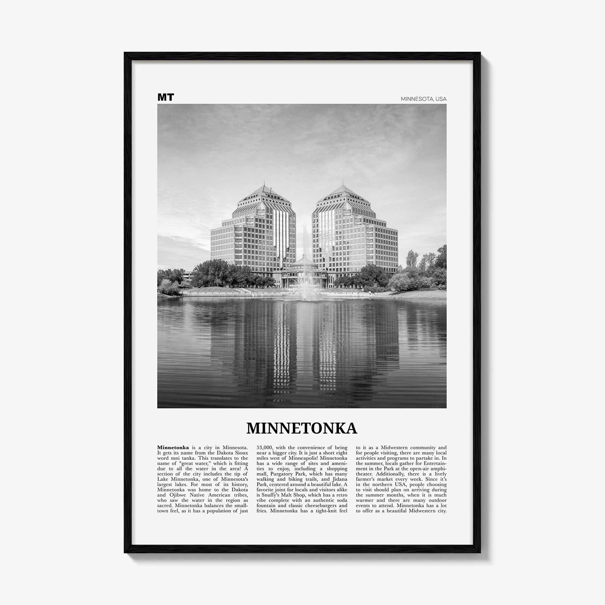 Minnetonka Print Black and White, Minnetonka Wall Art, Minnetonka Poster, Minnetonka Photo, Minnetonka Décor, Minnetonka Map, Minnesota, USA