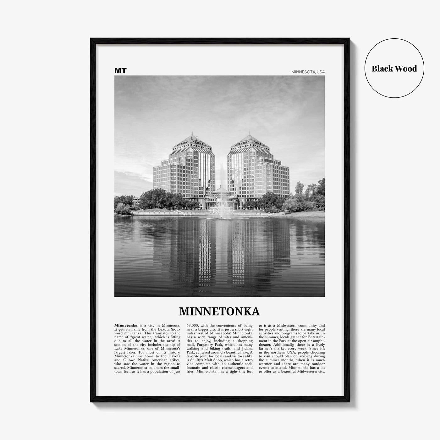 Minnetonka Print Black and White, Minnetonka Wall Art, Minnetonka Poster, Minnetonka Photo, Minnetonka Décor, Minnetonka Map, Minnesota, USA