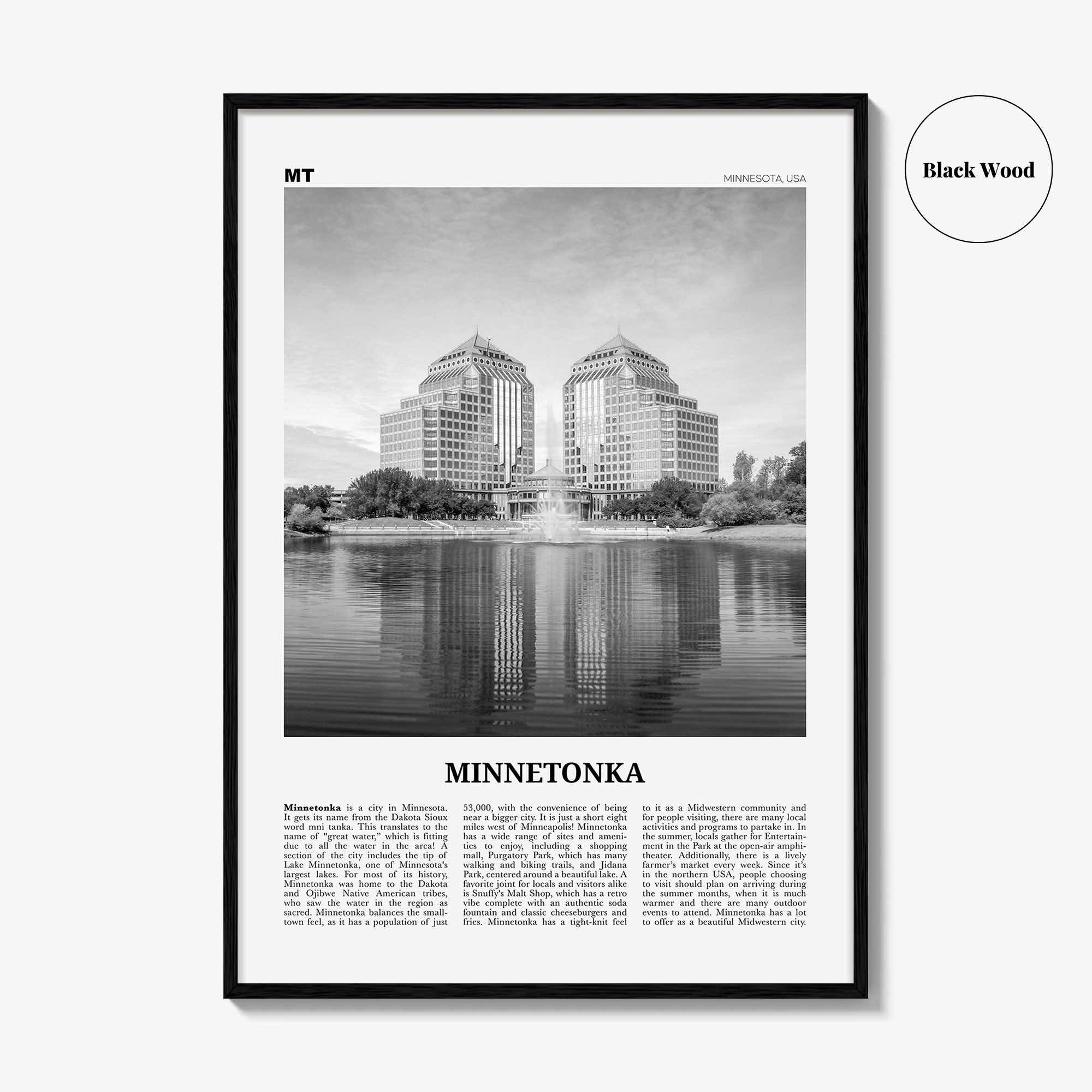 Minnetonka Print Black and White, Minnetonka Wall Art, Minnetonka Poster, Minnetonka Photo, Minnetonka Décor, Minnetonka Map, Minnesota, USA