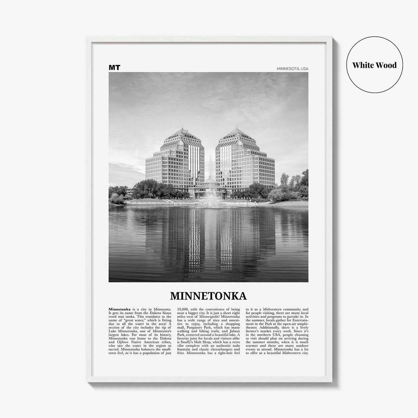 Minnetonka Print Black and White, Minnetonka Wall Art, Minnetonka Poster, Minnetonka Photo, Minnetonka Décor, Minnetonka Map, Minnesota, USA