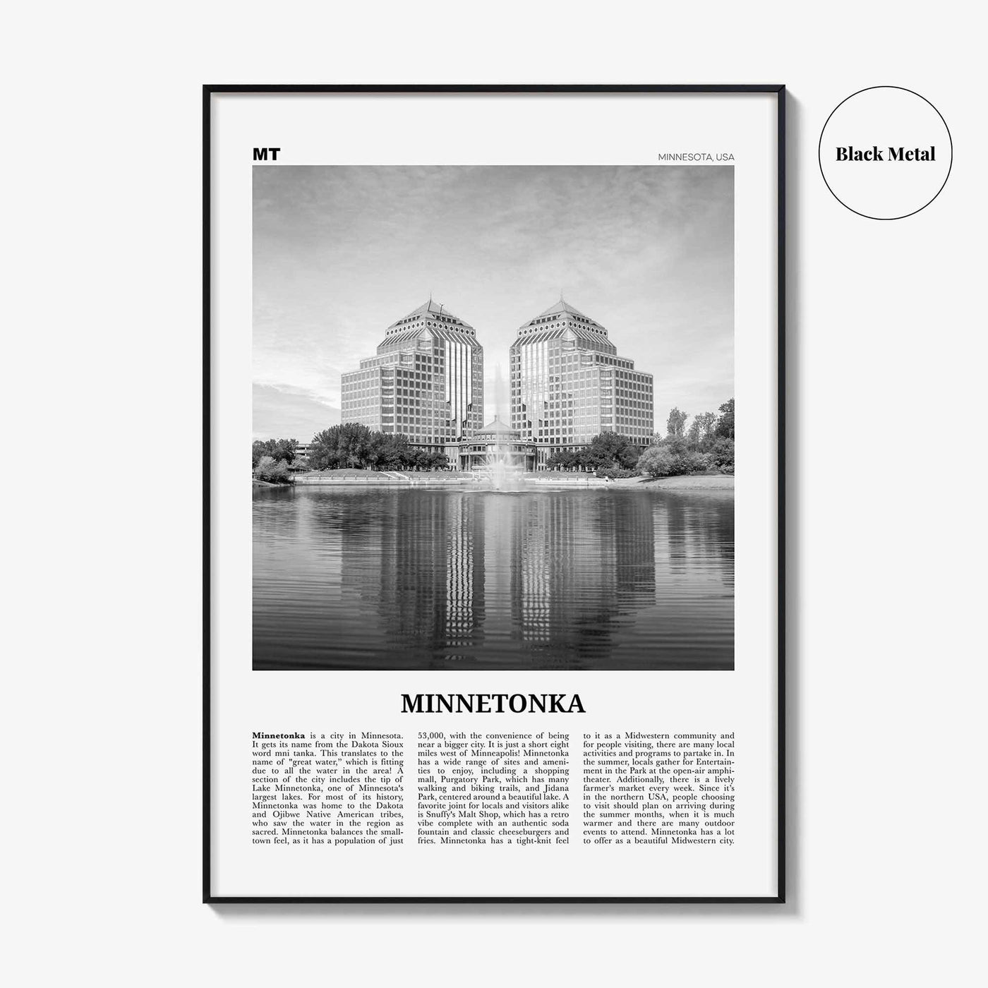 Minnetonka Print Black and White, Minnetonka Wall Art, Minnetonka Poster, Minnetonka Photo, Minnetonka Décor, Minnetonka Map, Minnesota, USA