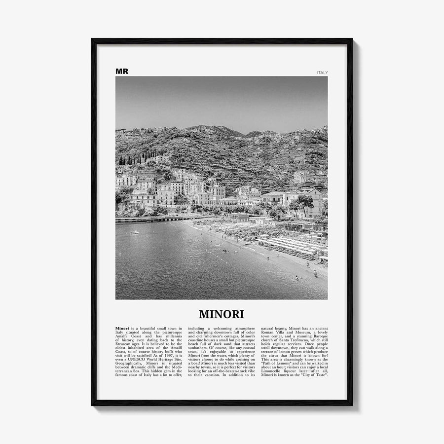 Minori Print Black and White, Minori Wall Art, Minori Poster, Minori Photo, Minori Wall Décor, Minori Map, Italy