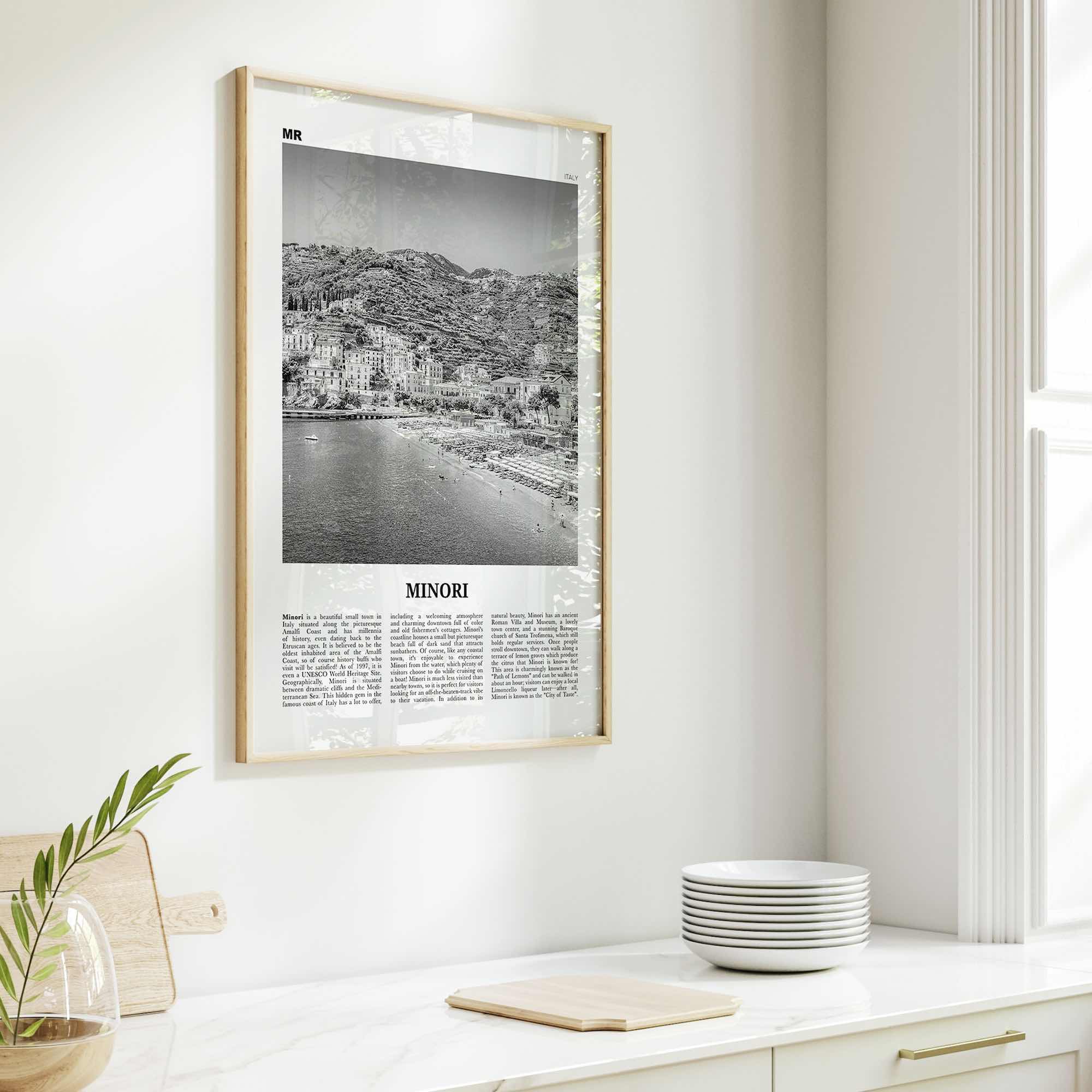 Minori Print Black and White, Minori Wall Art, Minori Poster, Minori Photo, Minori Wall Décor, Minori Map, Italy