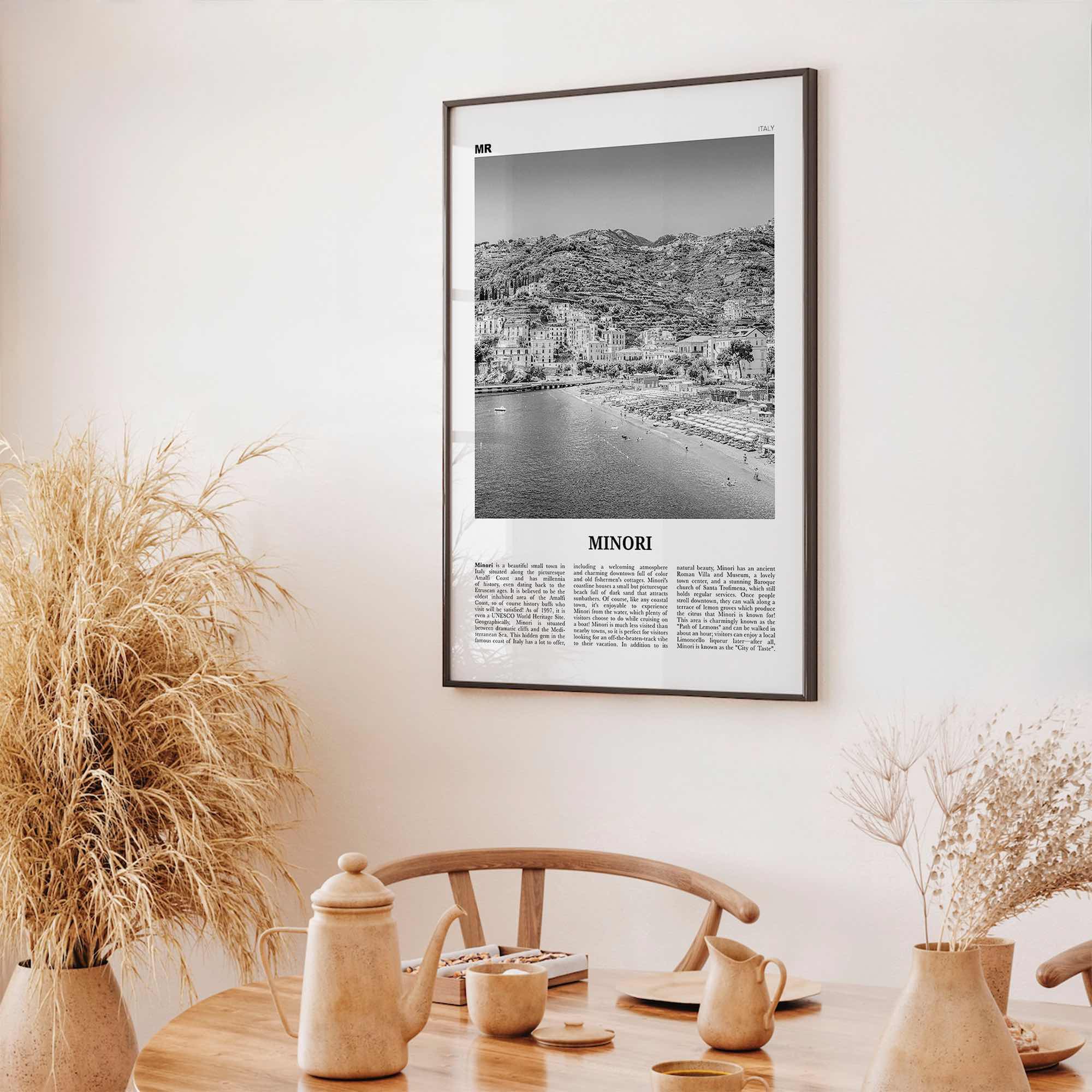 Minori Print Black and White, Minori Wall Art, Minori Poster, Minori Photo, Minori Wall Décor, Minori Map, Italy