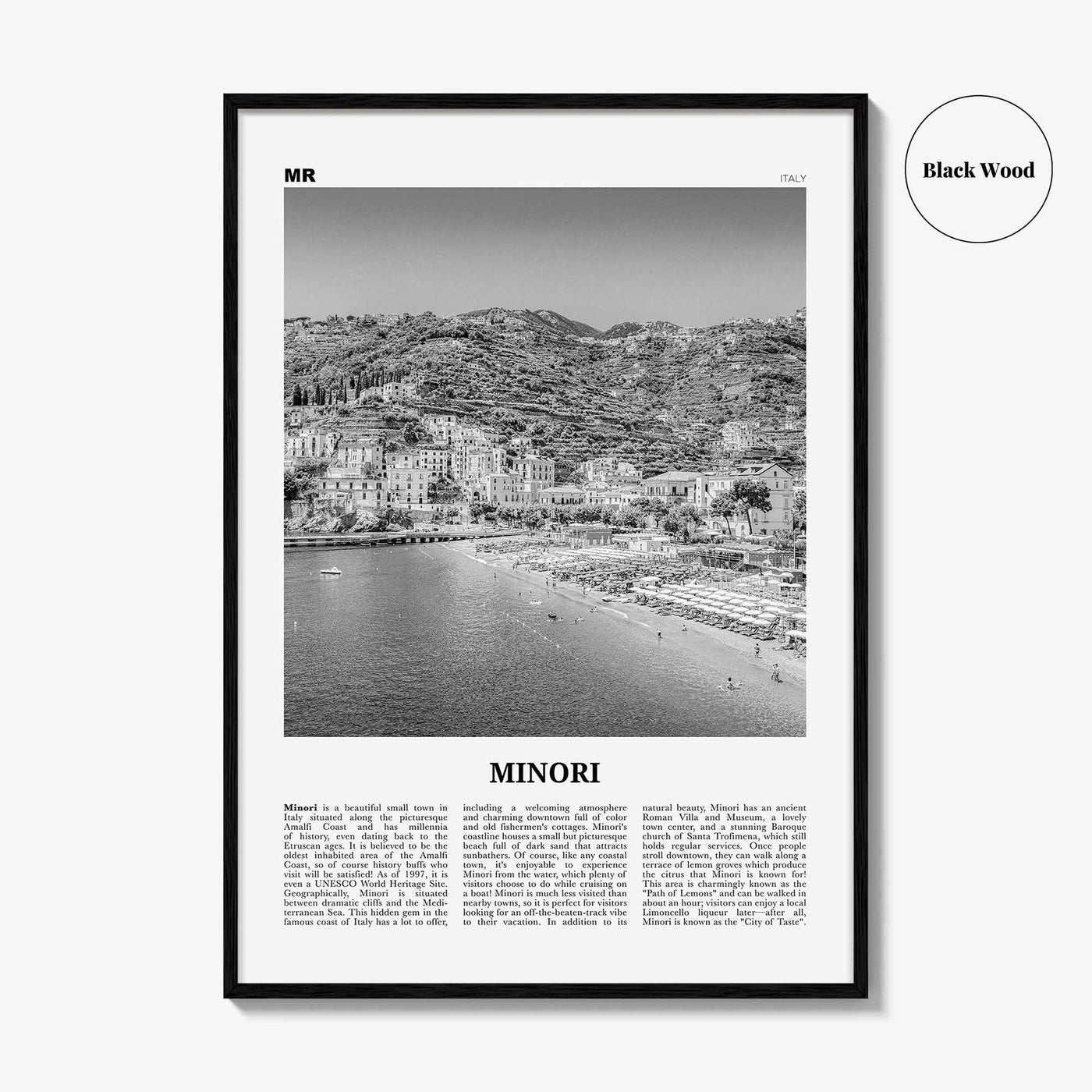 Minori Print Black and White, Minori Wall Art, Minori Poster, Minori Photo, Minori Wall Décor, Minori Map, Italy