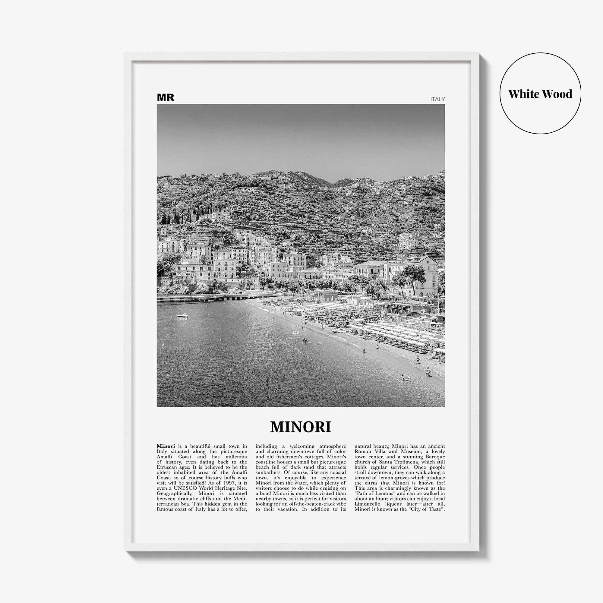 Minori Print Black and White, Minori Wall Art, Minori Poster, Minori Photo, Minori Wall Décor, Minori Map, Italy