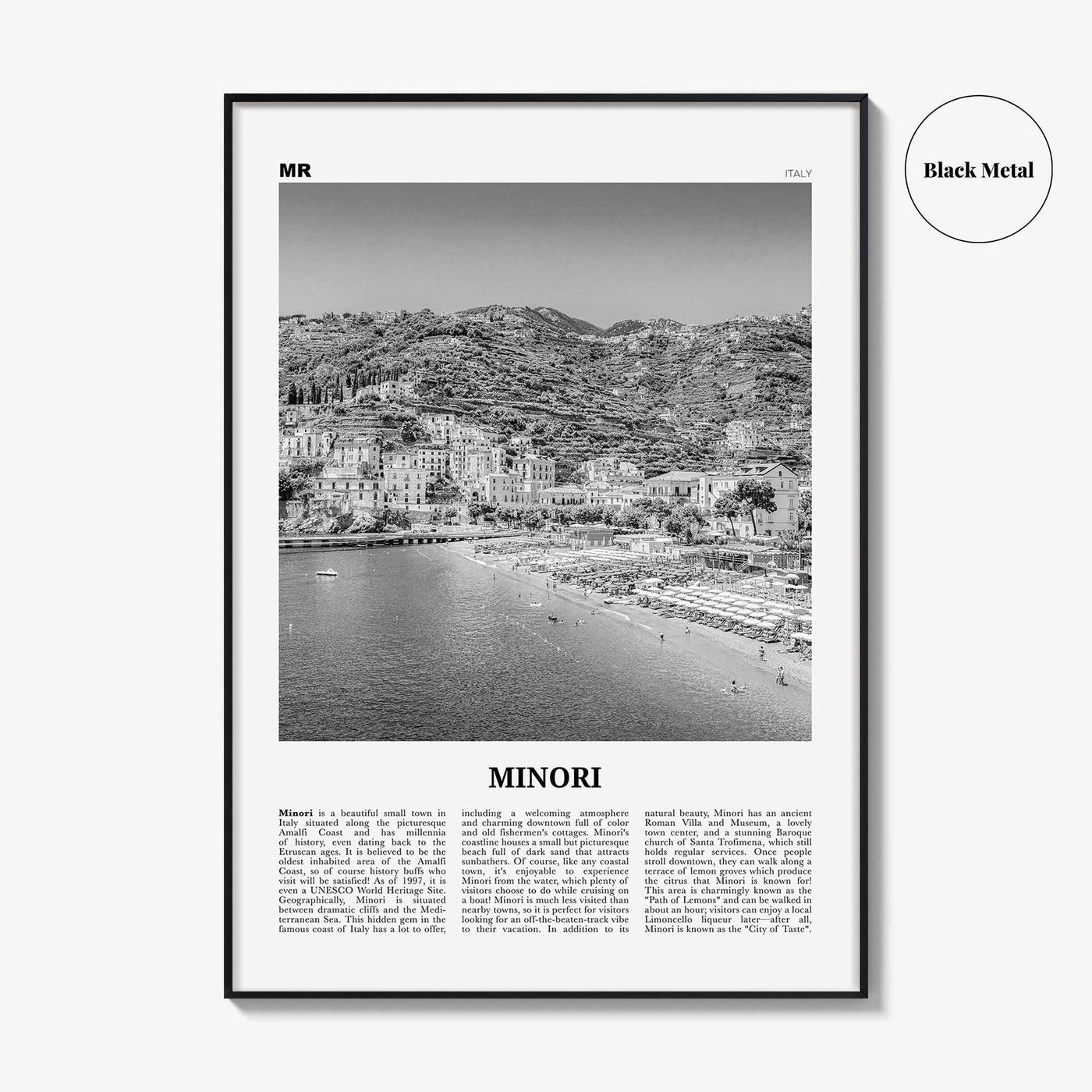 Minori Print Black and White, Minori Wall Art, Minori Poster, Minori Photo, Minori Wall Décor, Minori Map, Italy