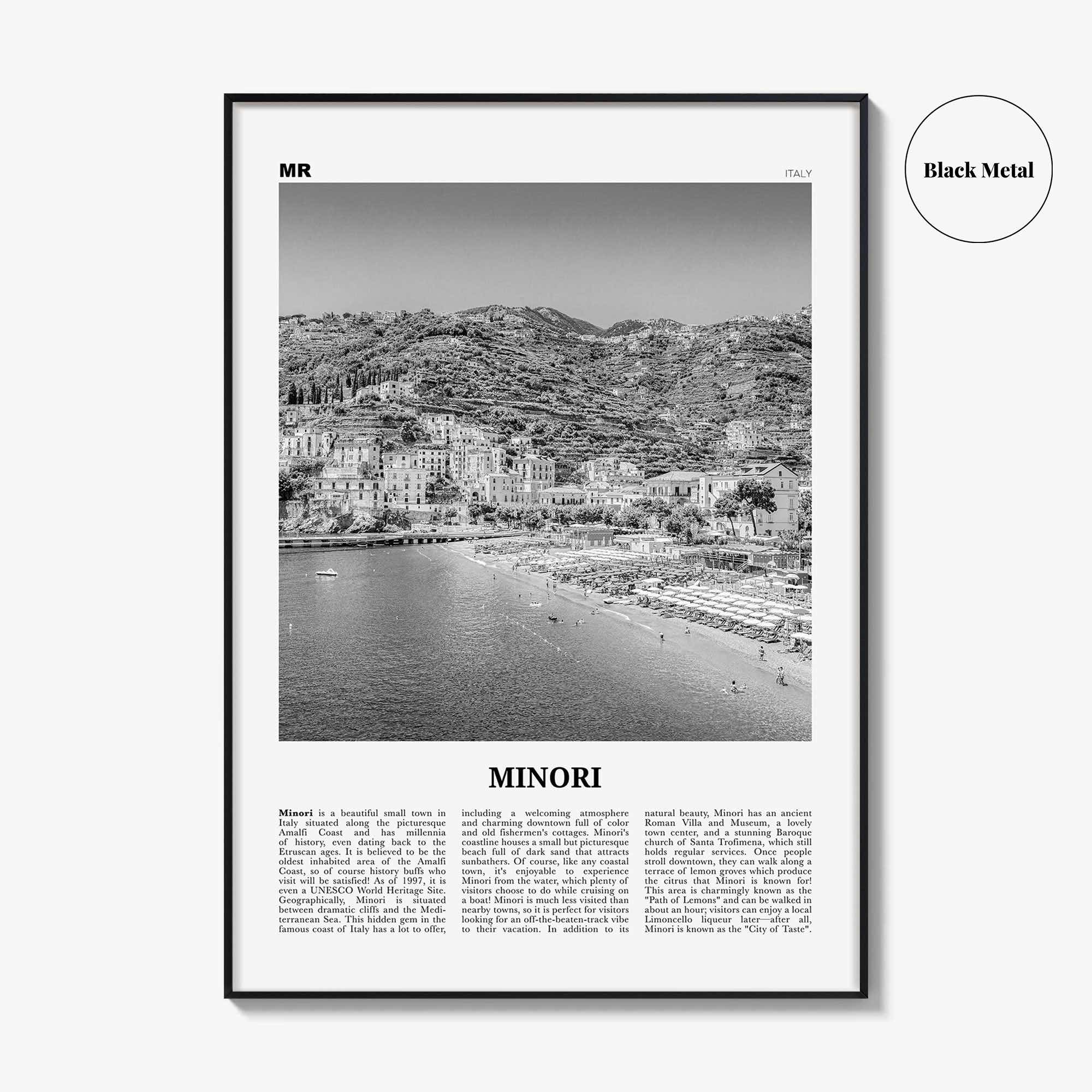 Minori Print Black and White, Minori Wall Art, Minori Poster, Minori Photo, Minori Wall Décor, Minori Map, Italy