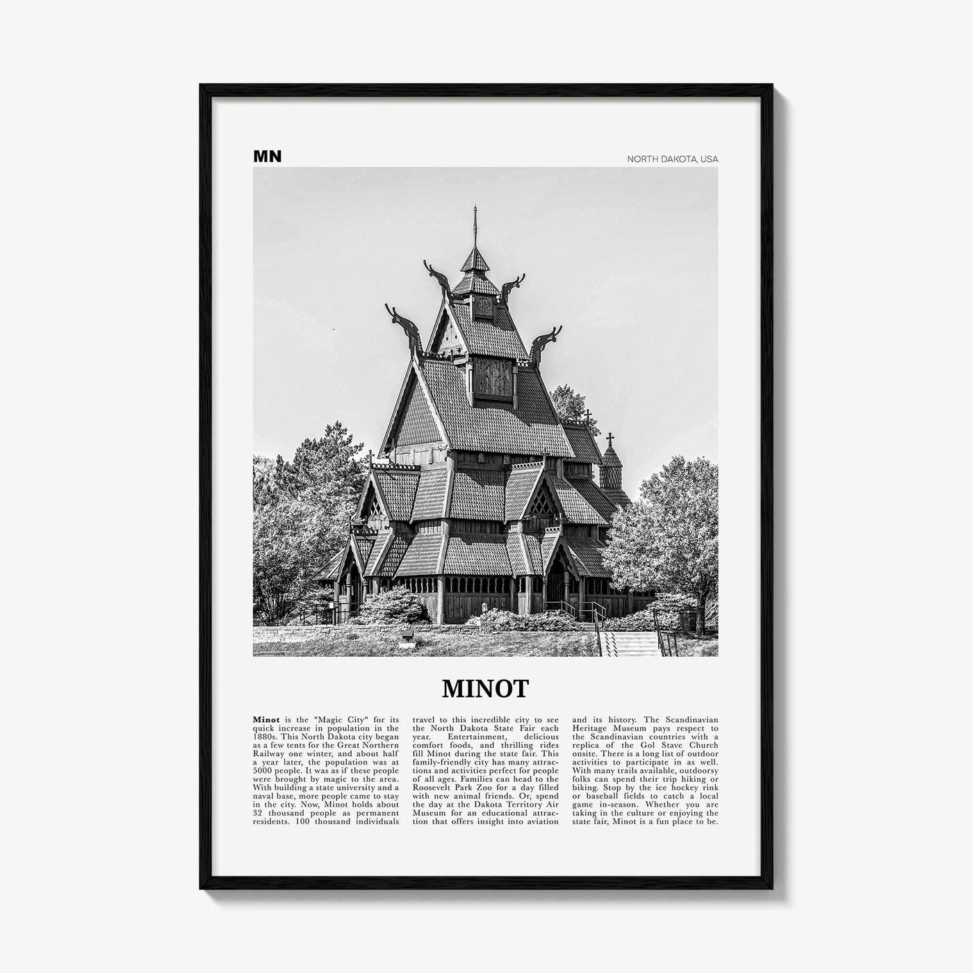 Minot Print Black and White, Minot Wall Art, Minot Poster, Minot Photo, Minot Wall Décor, Minot Map, North Dakota, USA