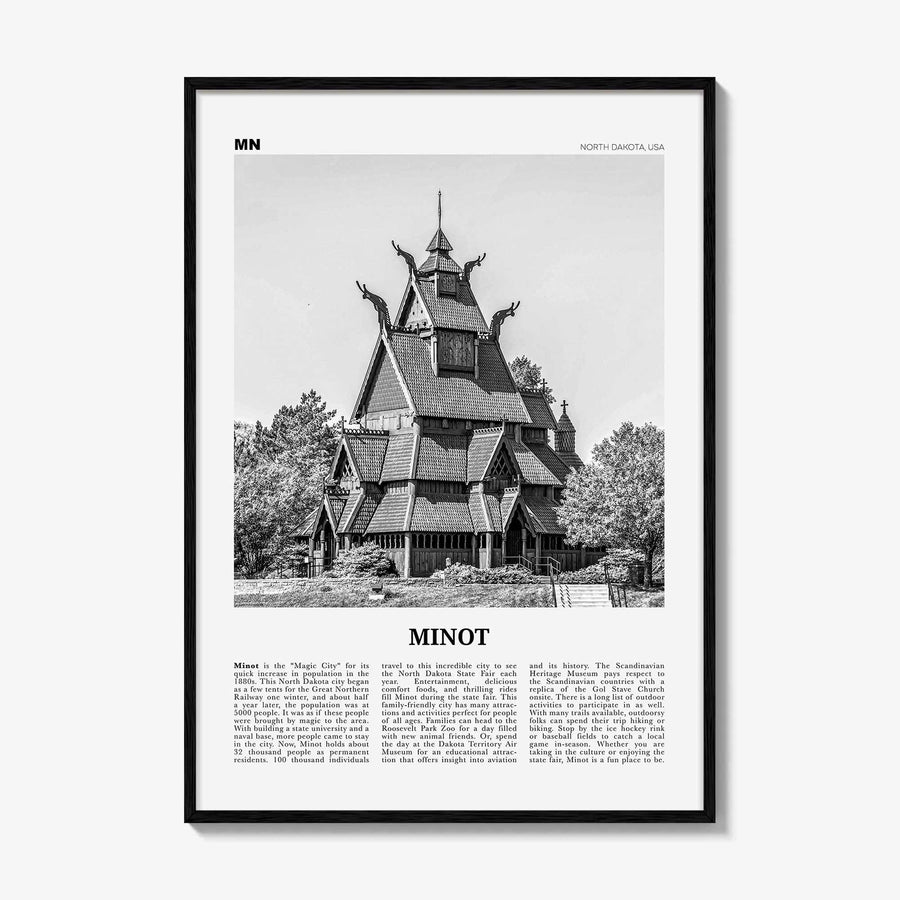 Minot Print Black and White, Minot Wall Art, Minot Poster, Minot Photo, Minot Wall Décor, Minot Map, North Dakota, USA