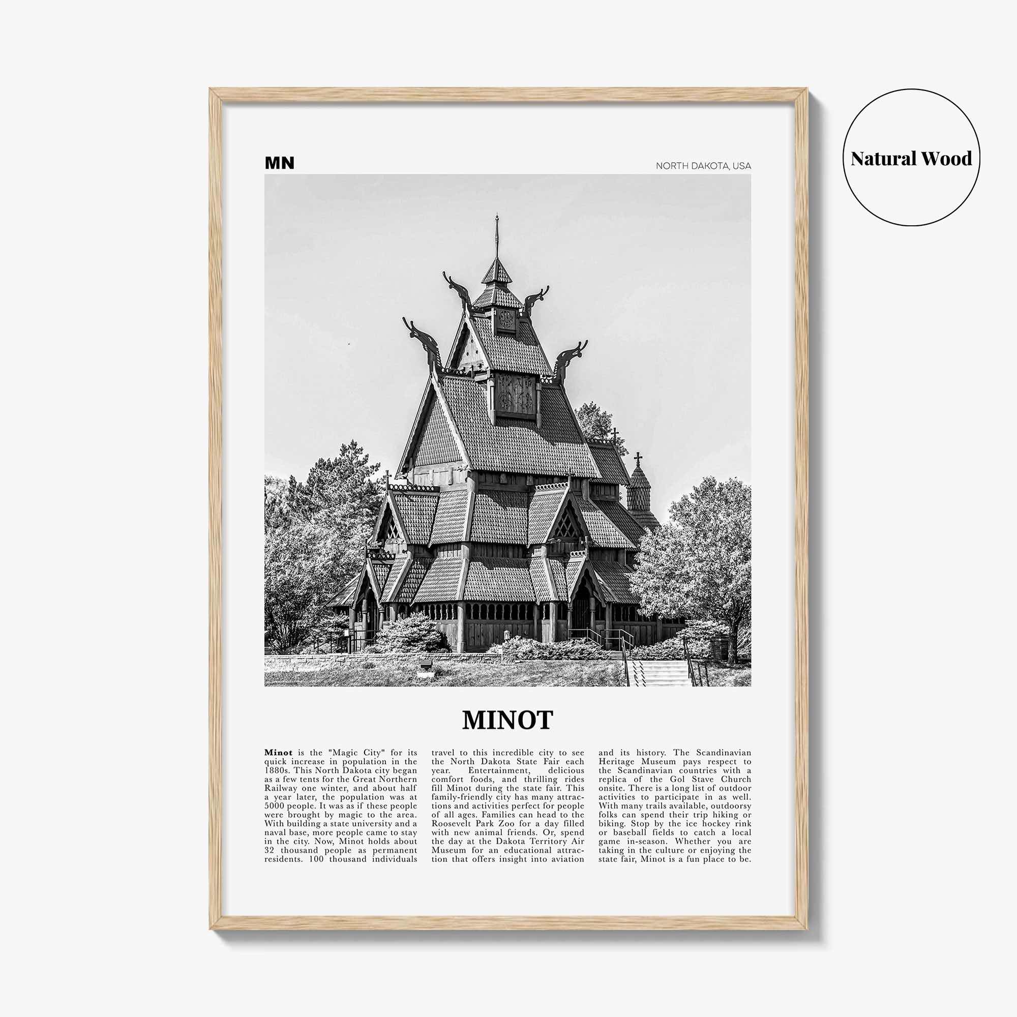 Minot Print Black and White, Minot Wall Art, Minot Poster, Minot Photo, Minot Wall Décor, Minot Map, North Dakota, USA