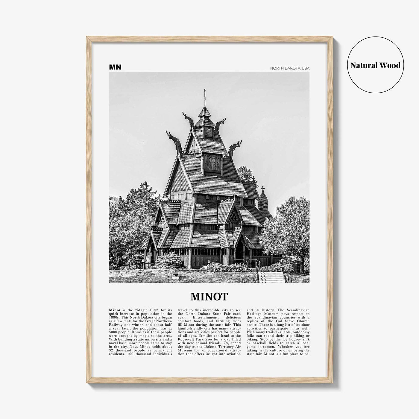 Minot Print Black and White, Minot Wall Art, Minot Poster, Minot Photo, Minot Wall Décor, Minot Map, North Dakota, USA