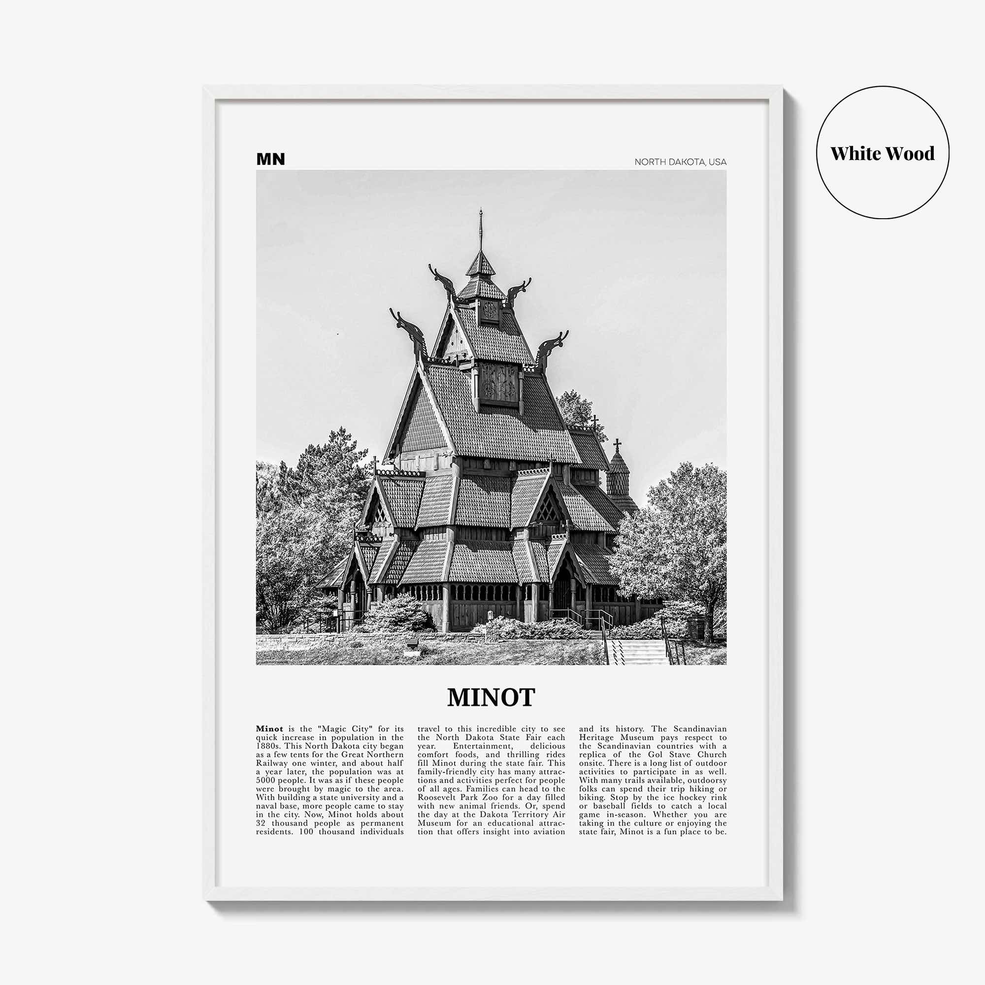 Minot Print Black and White, Minot Wall Art, Minot Poster, Minot Photo, Minot Wall Décor, Minot Map, North Dakota, USA