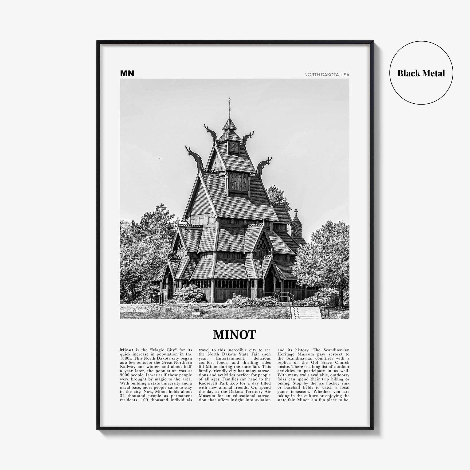 Minot Print Black and White, Minot Wall Art, Minot Poster, Minot Photo, Minot Wall Décor, Minot Map, North Dakota, USA