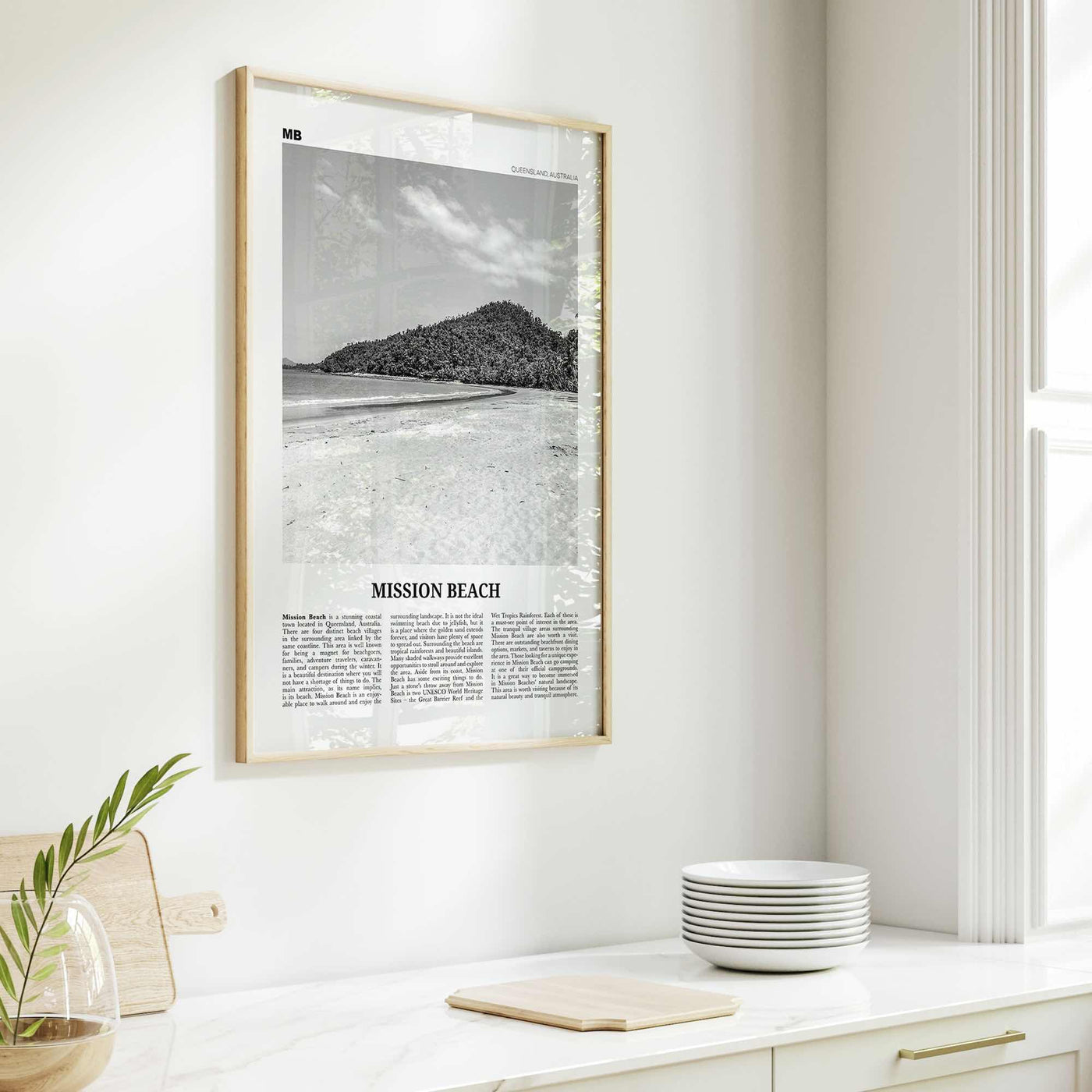 Mission Beach Print Black and White Queensland, Mission Beach Wall Art, Mission Beach Poster, Mission Beach Photo, Australia