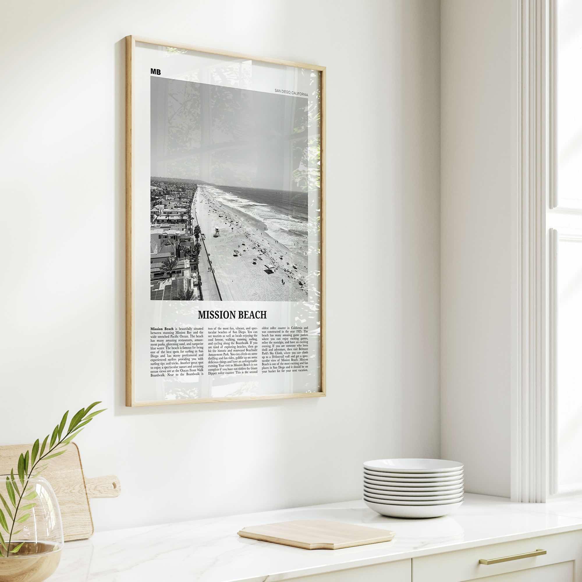 Mission Beach Print Black and White San Diego No 1, Mission Beach Wall Art, Mission Beach Poster, Mission Beach Photo, California, USA