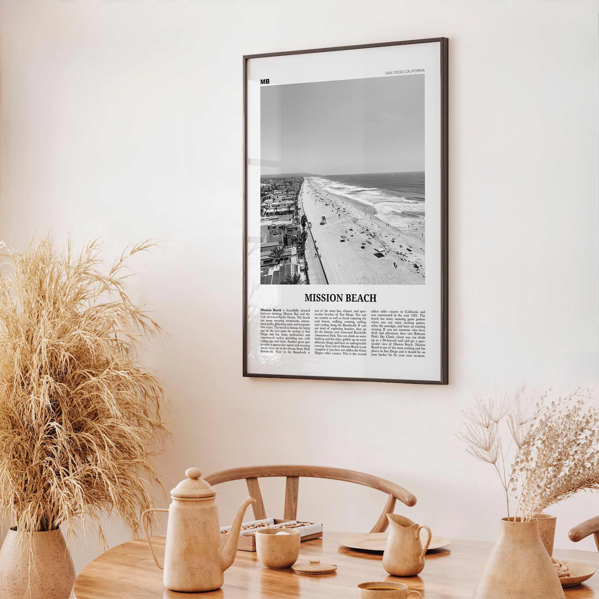 Mission Beach Print Black and White San Diego No 1, Mission Beach Wall Art, Mission Beach Poster, Mission Beach Photo, California, USA