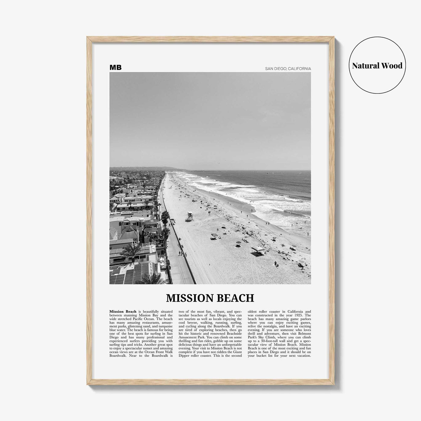 Mission Beach Print Black and White San Diego No 1, Mission Beach Wall Art, Mission Beach Poster, Mission Beach Photo, California, USA